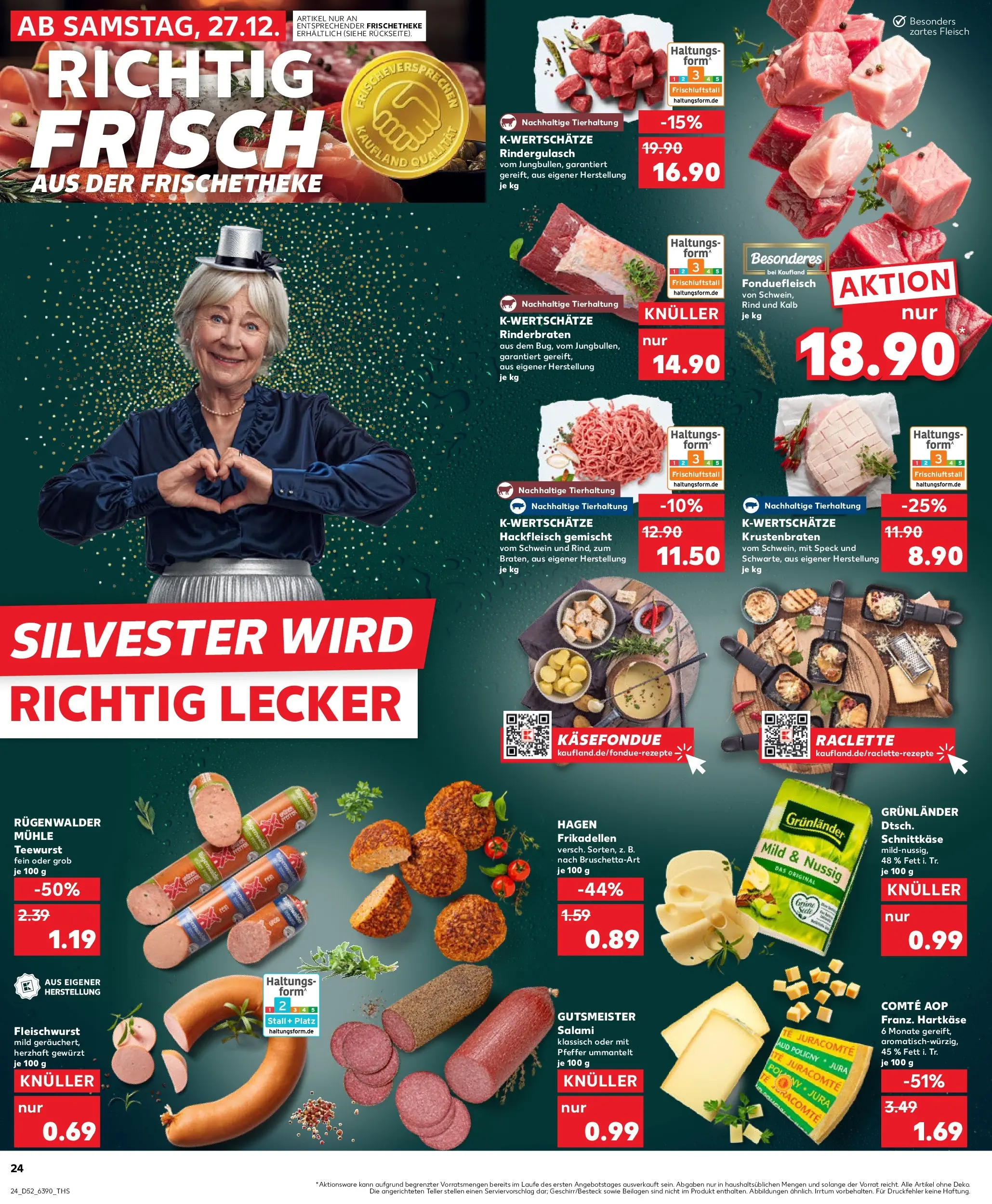 Prospekt Kaufland ab 28.12.2025 » Angebote Online zum Blättern | Seite: 24 | Produkte: Rinderbraten, Pfeffer, Raclette, Hackfleisch