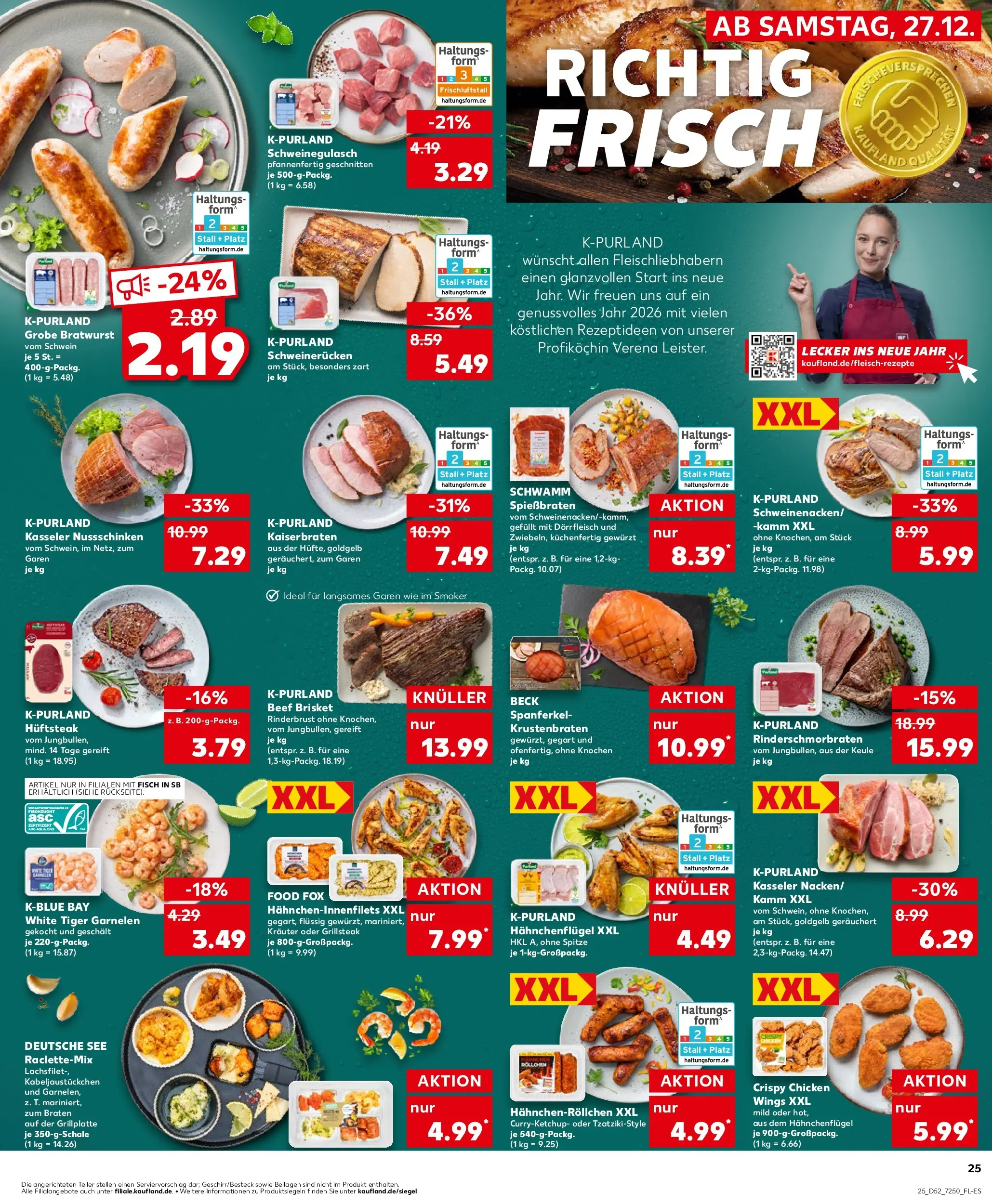 Prospekt Kaufland ab 28.12.2025 » Angebote Online zum Blättern | Seite: 25 | Produkte: Schweinegulasch, Bratwurst, Garnelen, Krustenbraten