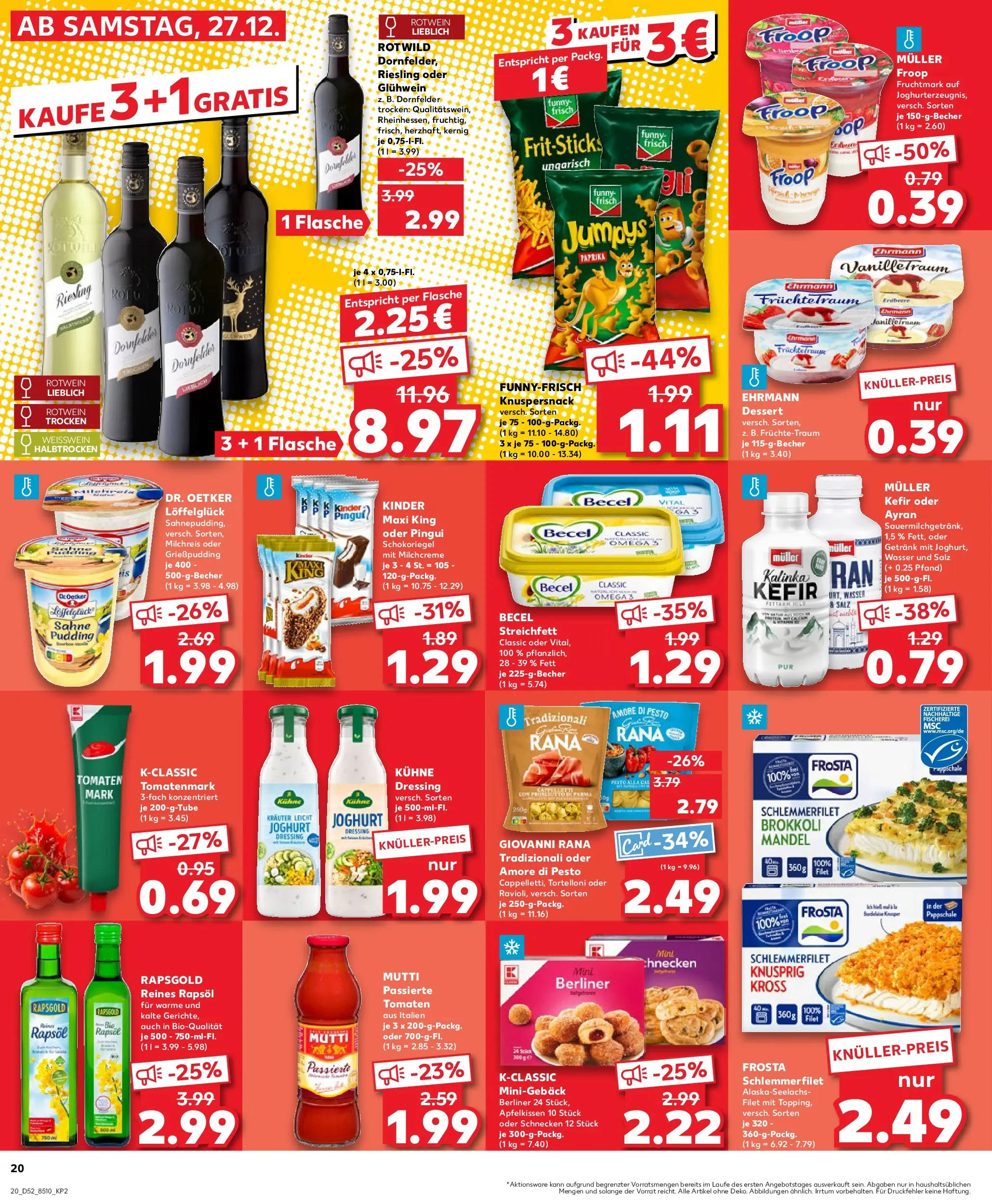 Prospekt Kaufland ab 28.12.2025 » Angebote Online zum Blättern | Seite: 20 | Produkte: Berliner, Rotwein, Dressing, Pudding