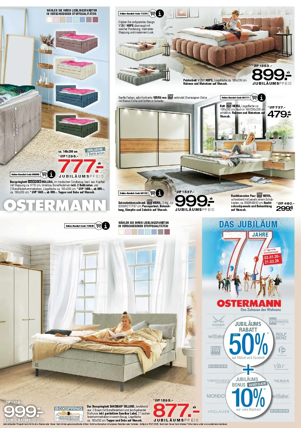 Ostermann - Möbel Ostermann: Neue Möbel wirken Wunder. (ab 02.01.2026) zum Blättern | Seite: 9 | Produkte: Bett, Schwebetürenschrank, Boxspringbett, Kuchen