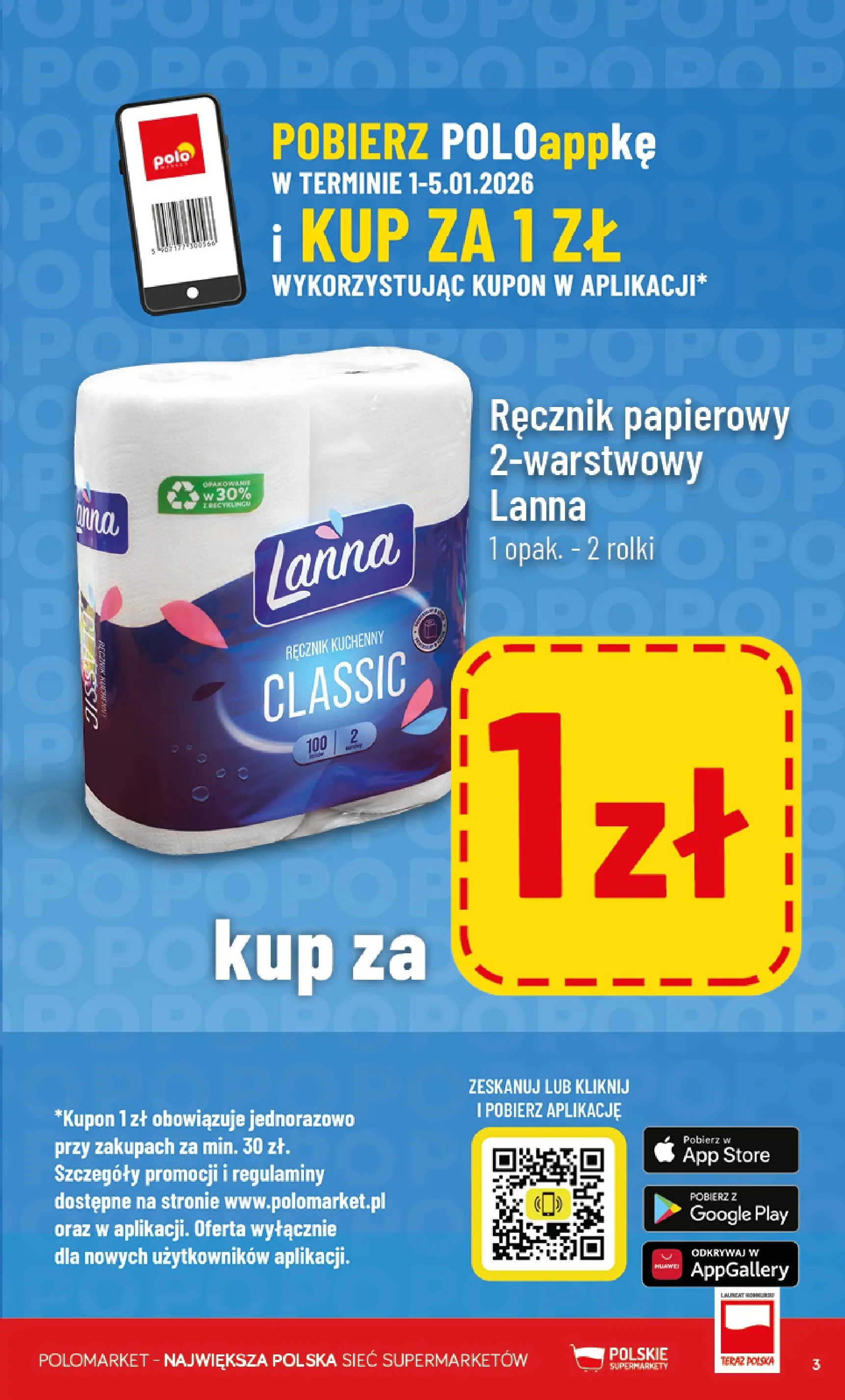 Nowa POLOmarket gazetka od jutra 01.01.2026 (PDF) | Strona: 3 | Produkty: Rolki, Ręcznik papierowy