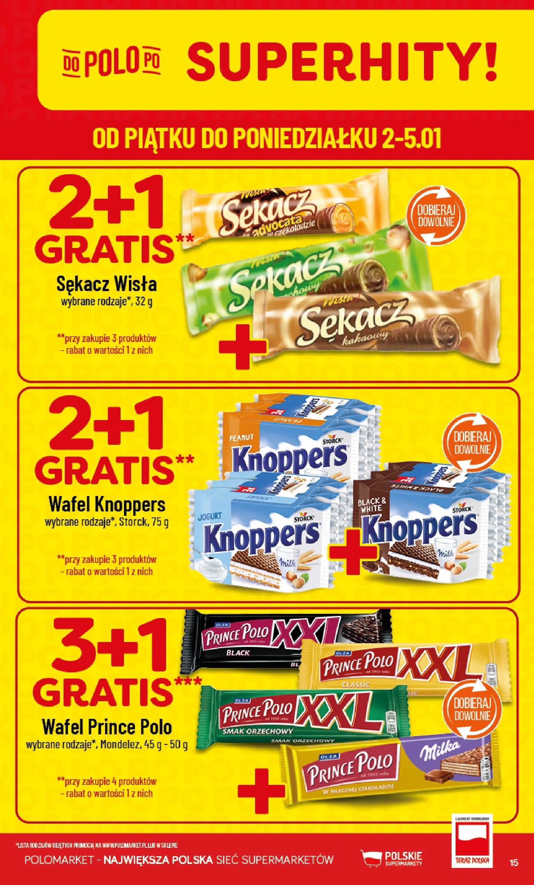 Nowa POLOmarket gazetka od jutra 01.01.2026 (PDF) | Strona: 15 | Produkty: Knoppers, Milka, Jogurt