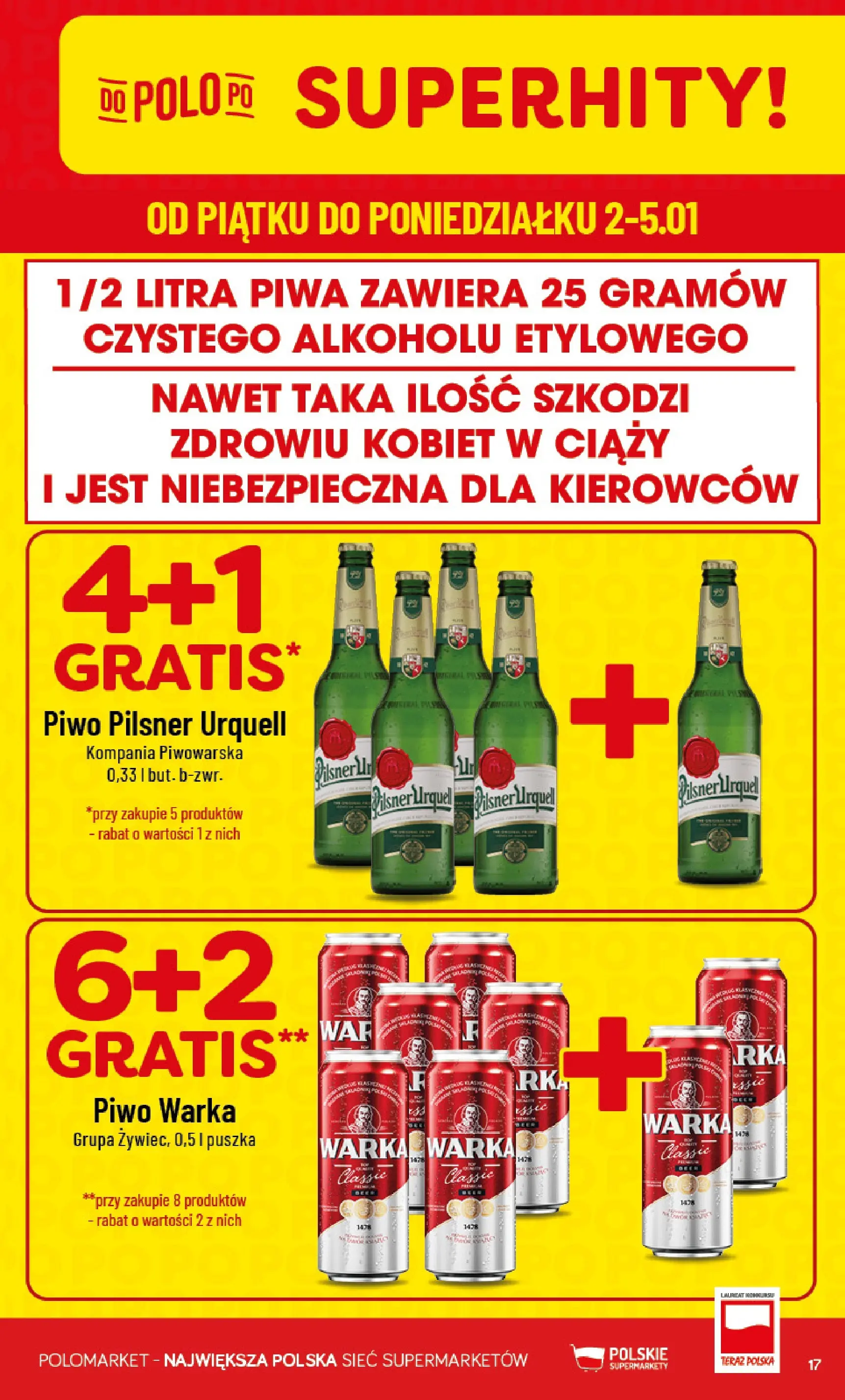 Nowa POLOmarket gazetka od jutra 01.01.2026 (PDF) | Strona: 17 | Produkty: Warka, Piwo Warka, Piwo