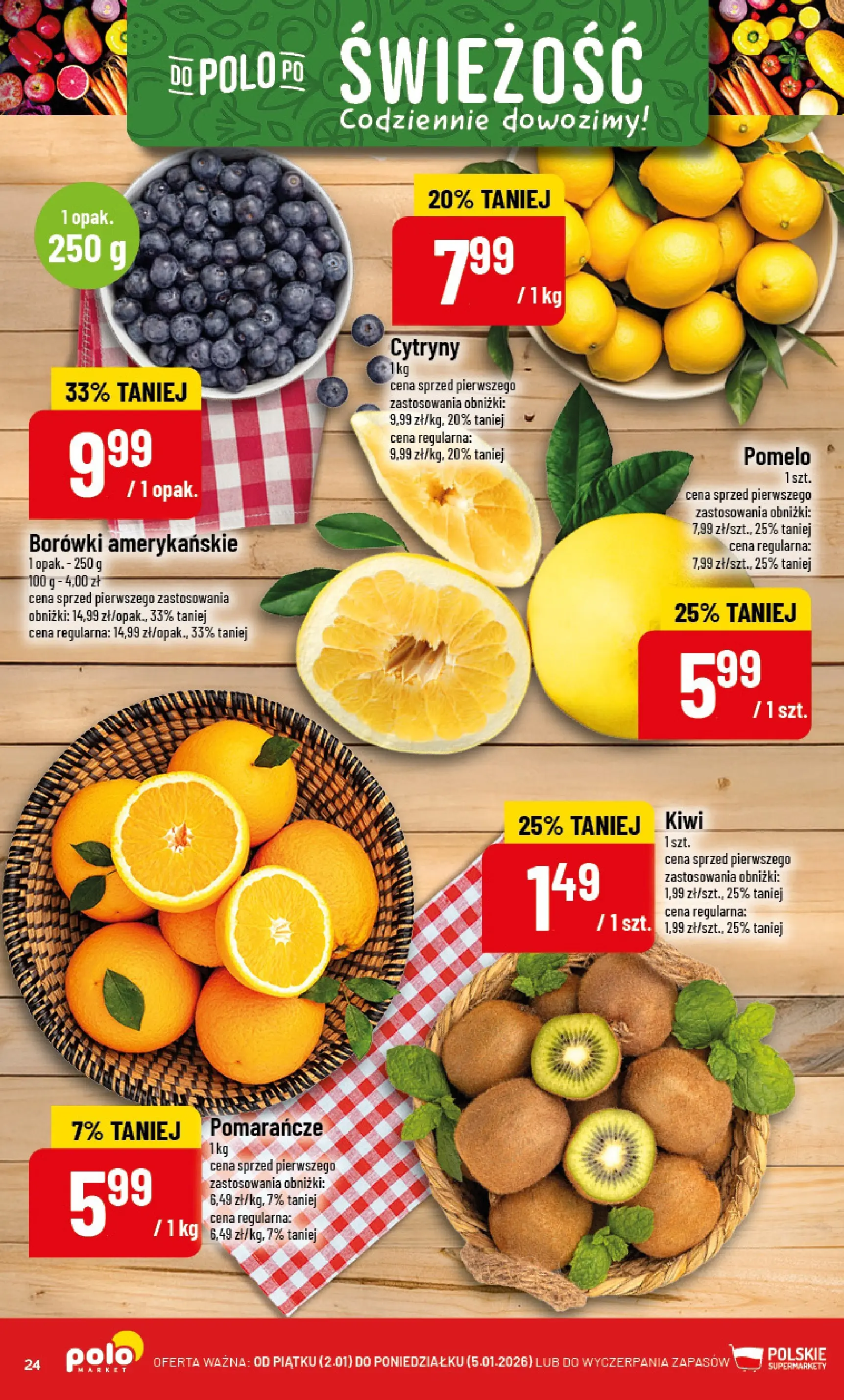 Nowa POLOmarket gazetka od jutra 01.01.2026 (PDF) | Strona: 24 | Produkty: Pomelo, Cytryny, Pomarańcze, Kiwi