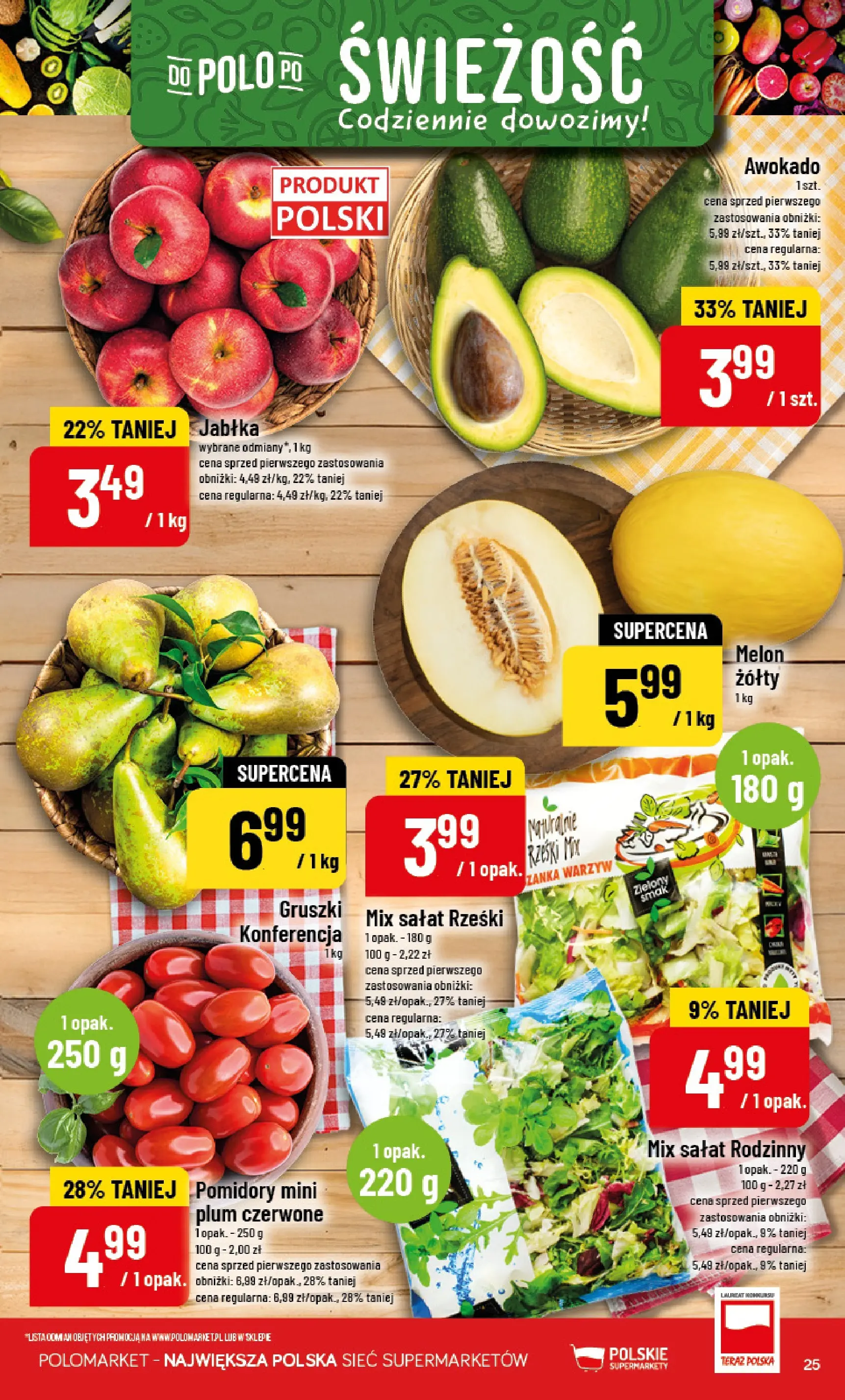 Nowa POLOmarket gazetka od jutra 01.01.2026 (PDF) | Strona: 25 | Produkty: Melon, Mix sałat, Pomidory, Awokado