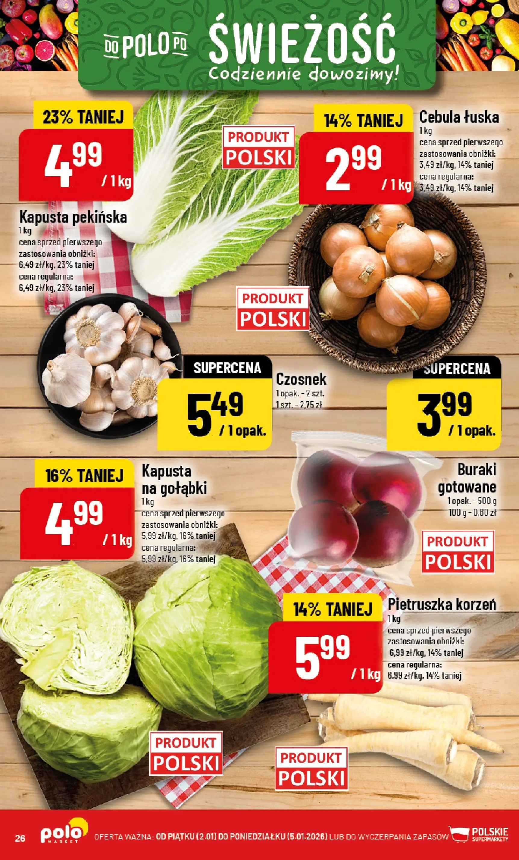 Nowa POLOmarket gazetka od jutra 01.01.2026 (PDF) | Strona: 26 | Produkty: Czosnek, Kapusta pekińska, Pietruszka, Buraki