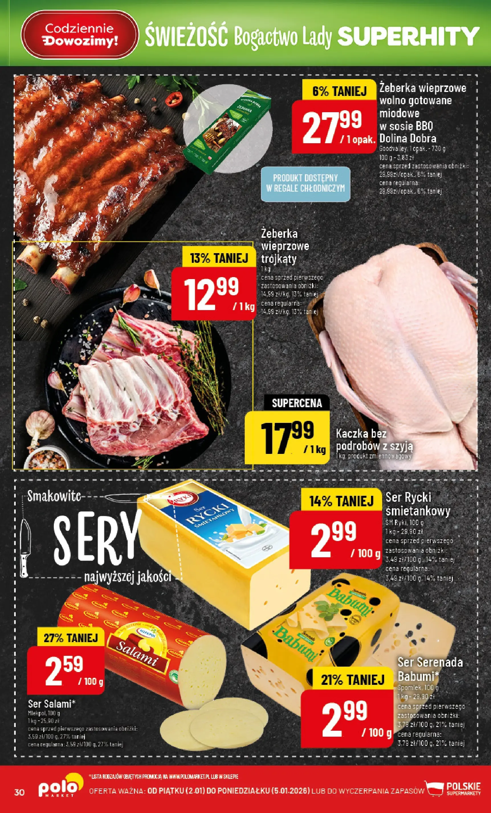 Nowa POLOmarket gazetka od jutra 01.01.2026 (PDF) | Strona: 30 | Produkty: Wolno gotowane, Sery, Ser, Salami