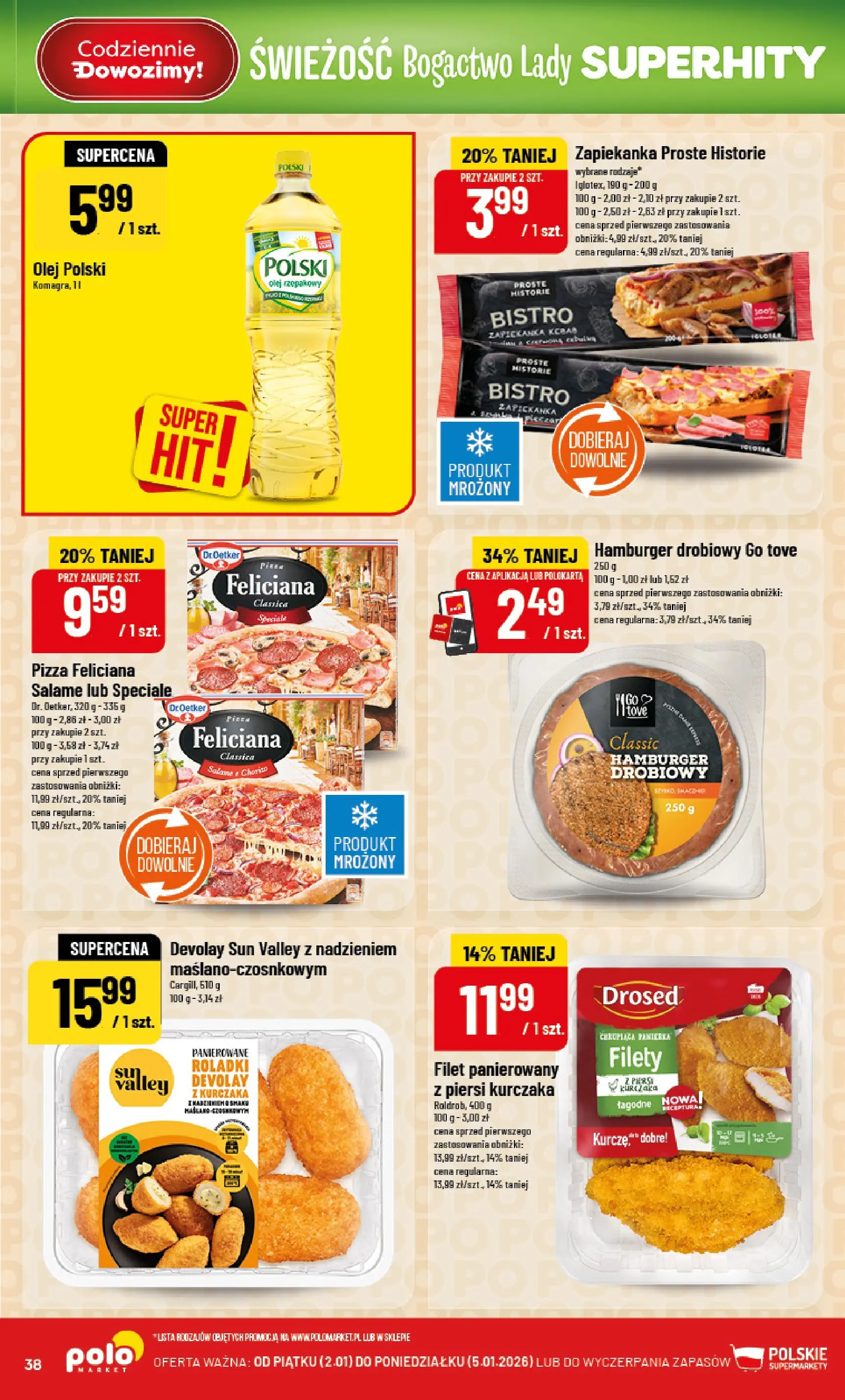 Nowa POLOmarket gazetka od jutra 01.01.2026 (PDF) | Strona: 38 | Produkty: Kebab, Zapiekanka, Olej, Pizza