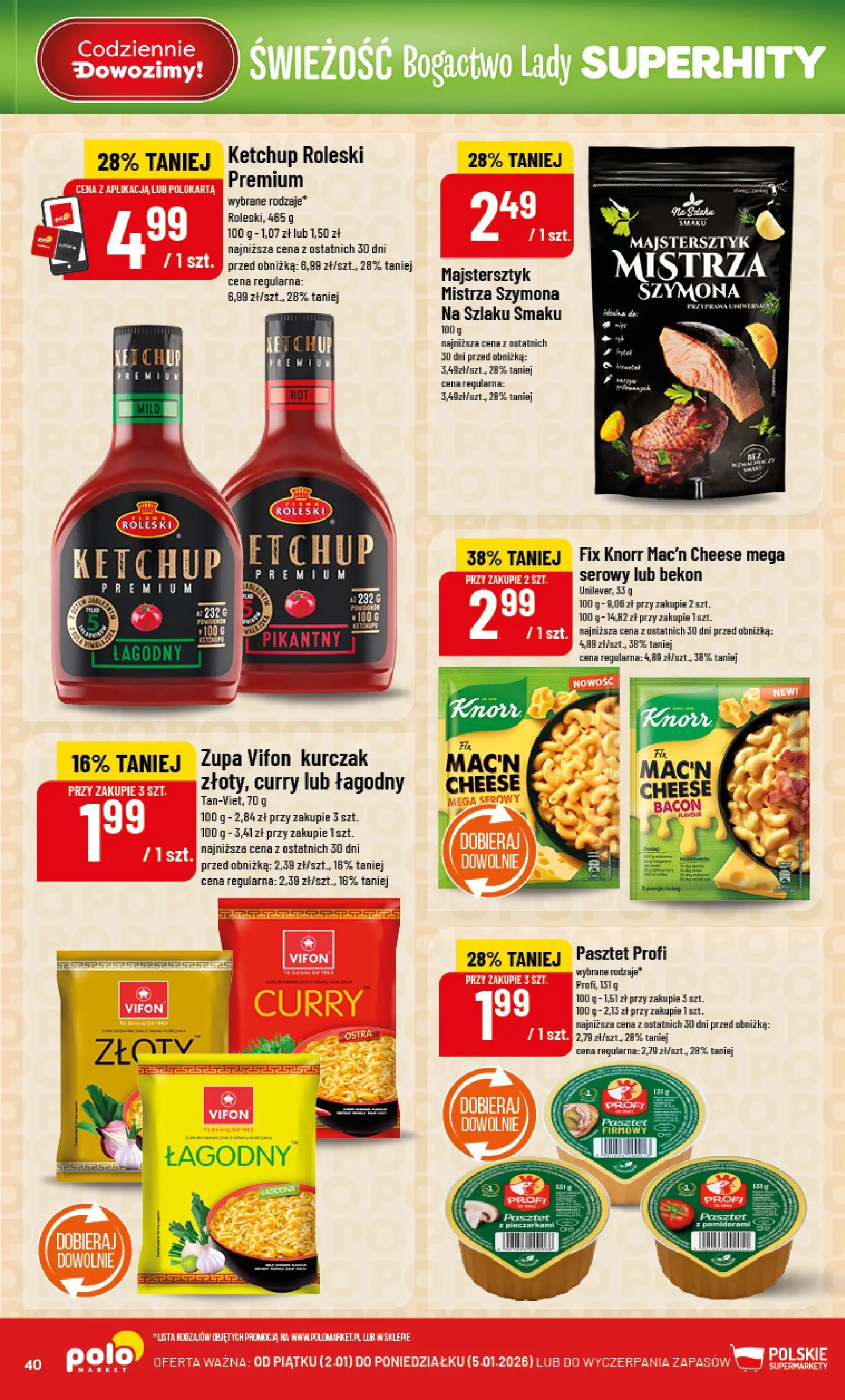 Nowa POLOmarket gazetka od jutra 01.01.2026 (PDF) | Strona: 40 | Produkty: Curry, Ketchup, Bekon, Vifon