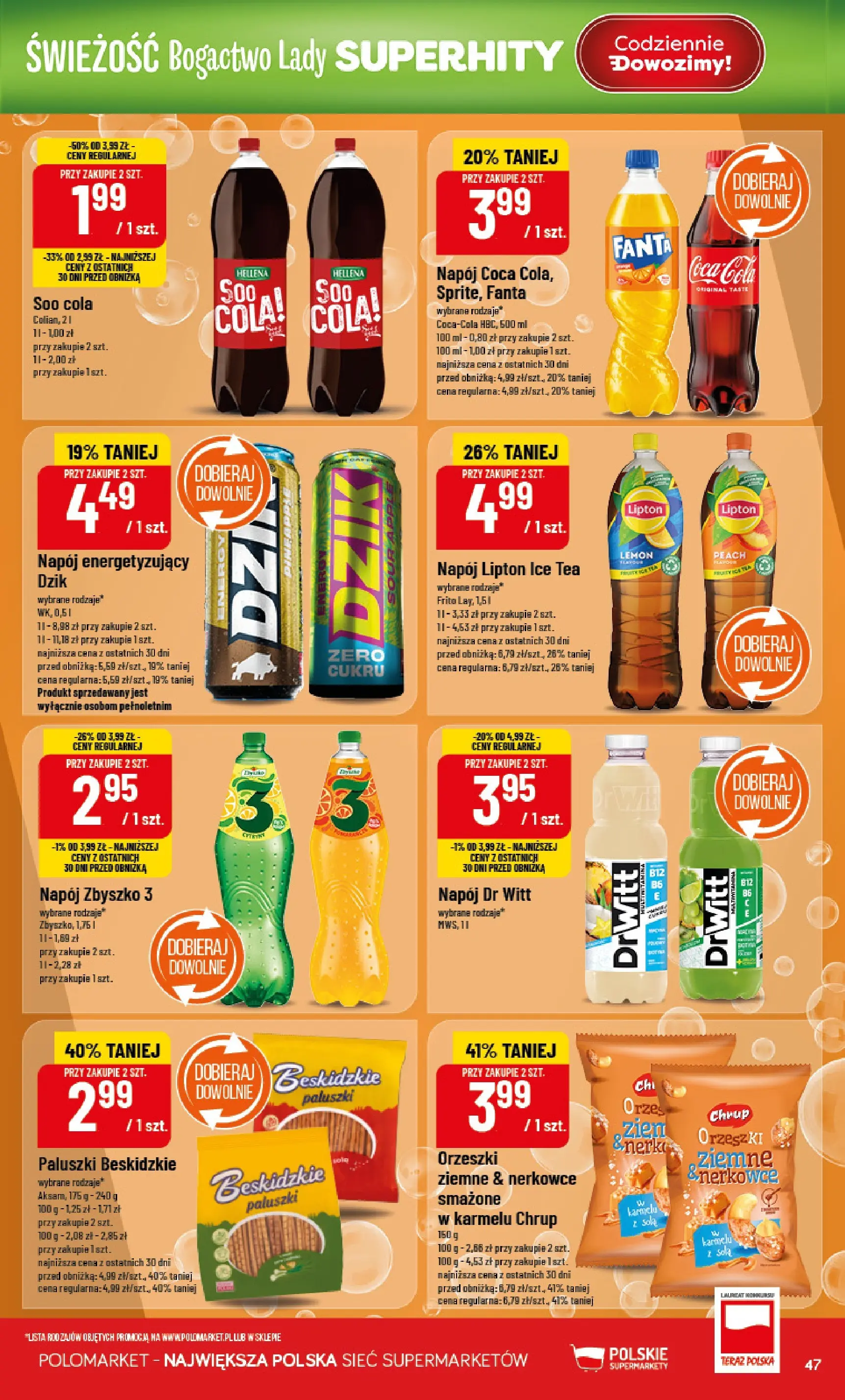 Nowa POLOmarket gazetka od jutra 01.01.2026 (PDF) | Strona: 47 | Produkty: Ice Tea, Coca cola, Paluszki
