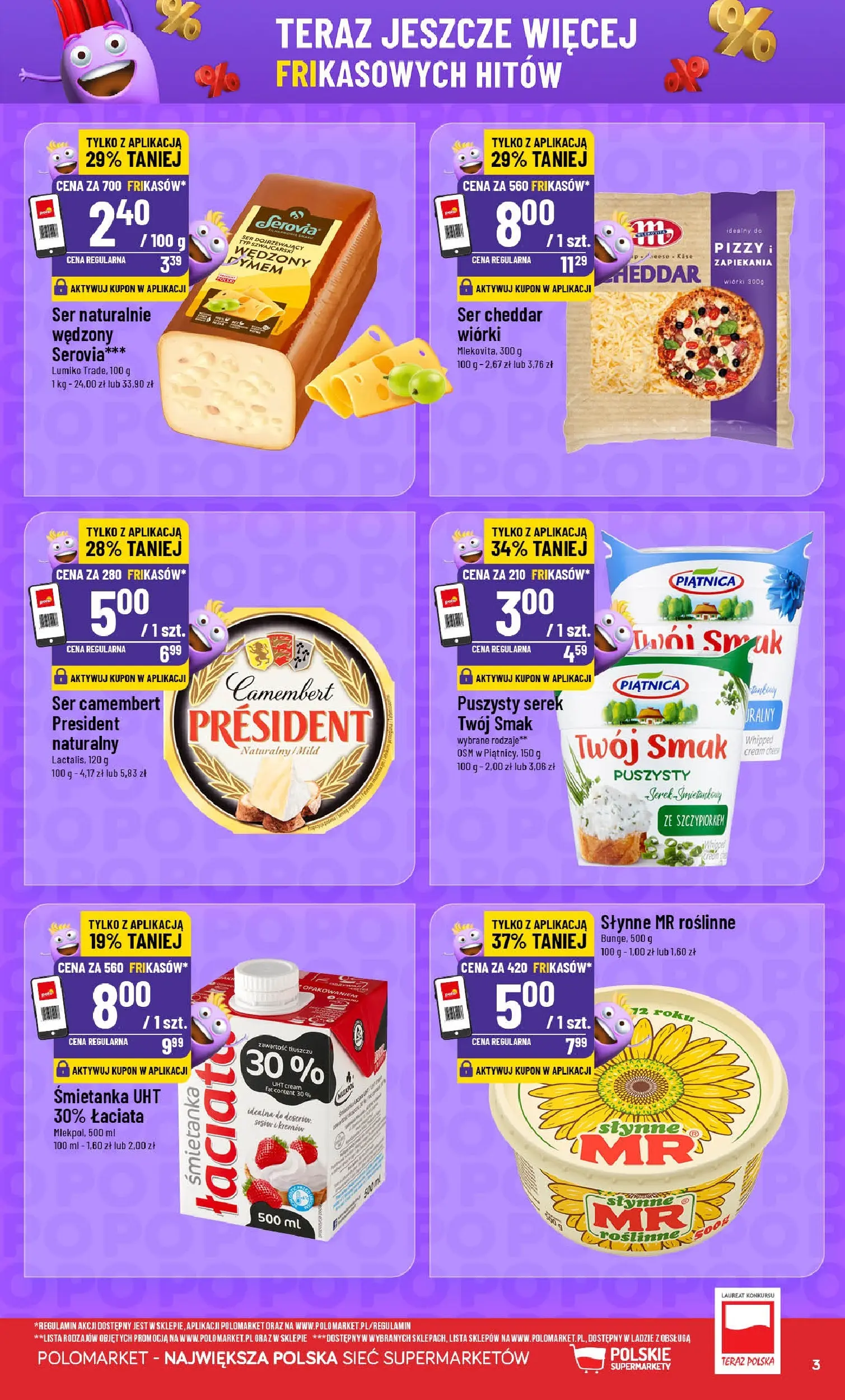 Nowa POLOmarket gazetka od jutra 01.01.2026 (PDF) | Strona: 3 | Produkty: Serek, Ser camembert, Ser dojrzewający, Ser