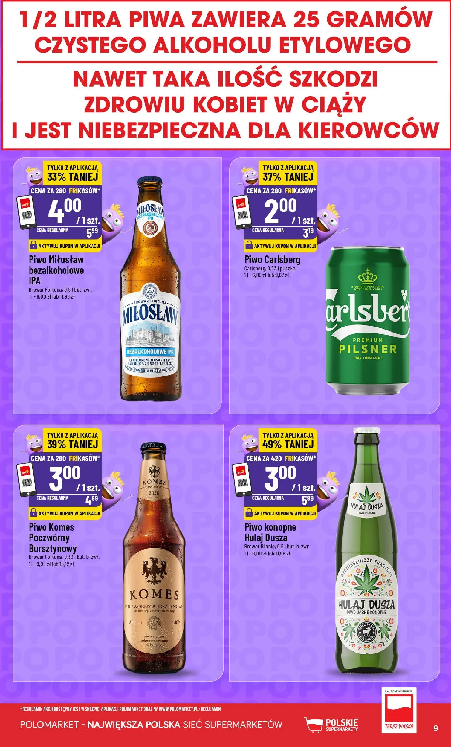 Nowa POLOmarket gazetka od jutra 01.01.2026 (PDF) | Strona: 9 | Produkty: Piwo konopne, Piwo Carlsberg, Piwo