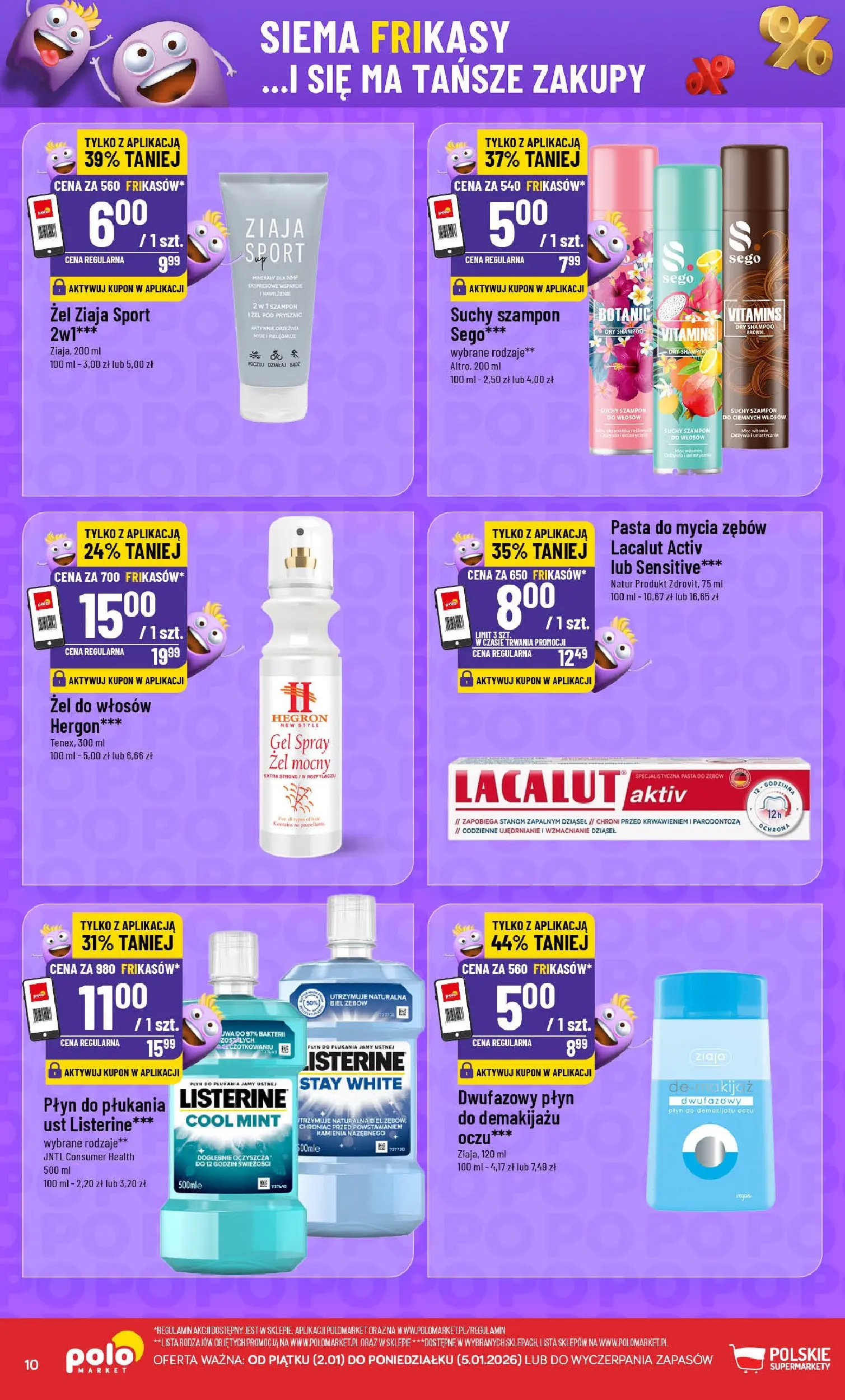Nowa POLOmarket gazetka od jutra 01.01.2026 (PDF) | Strona: 10 | Produkty: Prysznic, Szampon, Lacalut, Suchy szampon