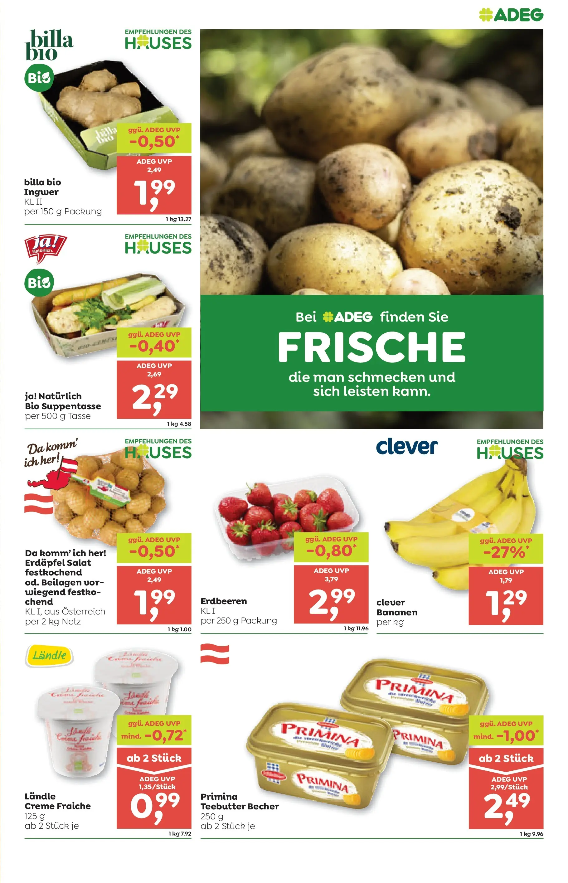 ADEG Sonntag, Laterns von 08.01.2026 - Aktuelle Angebote | Seite: 3 | Produkte: Erdbeeren, Salat, Creme, Bananen