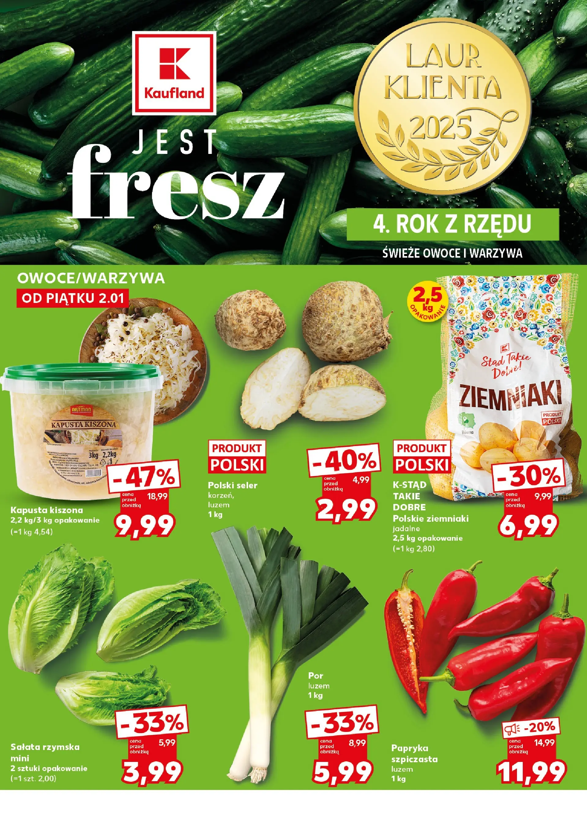 Kaufland - Kaufland Super Weekend ważne do 03.01 od 01.01.2026 - od jutra PDF | Strona: 10 | Produkty: Kapusta kiszona, Papryka, Ziemniaki, Warzywa