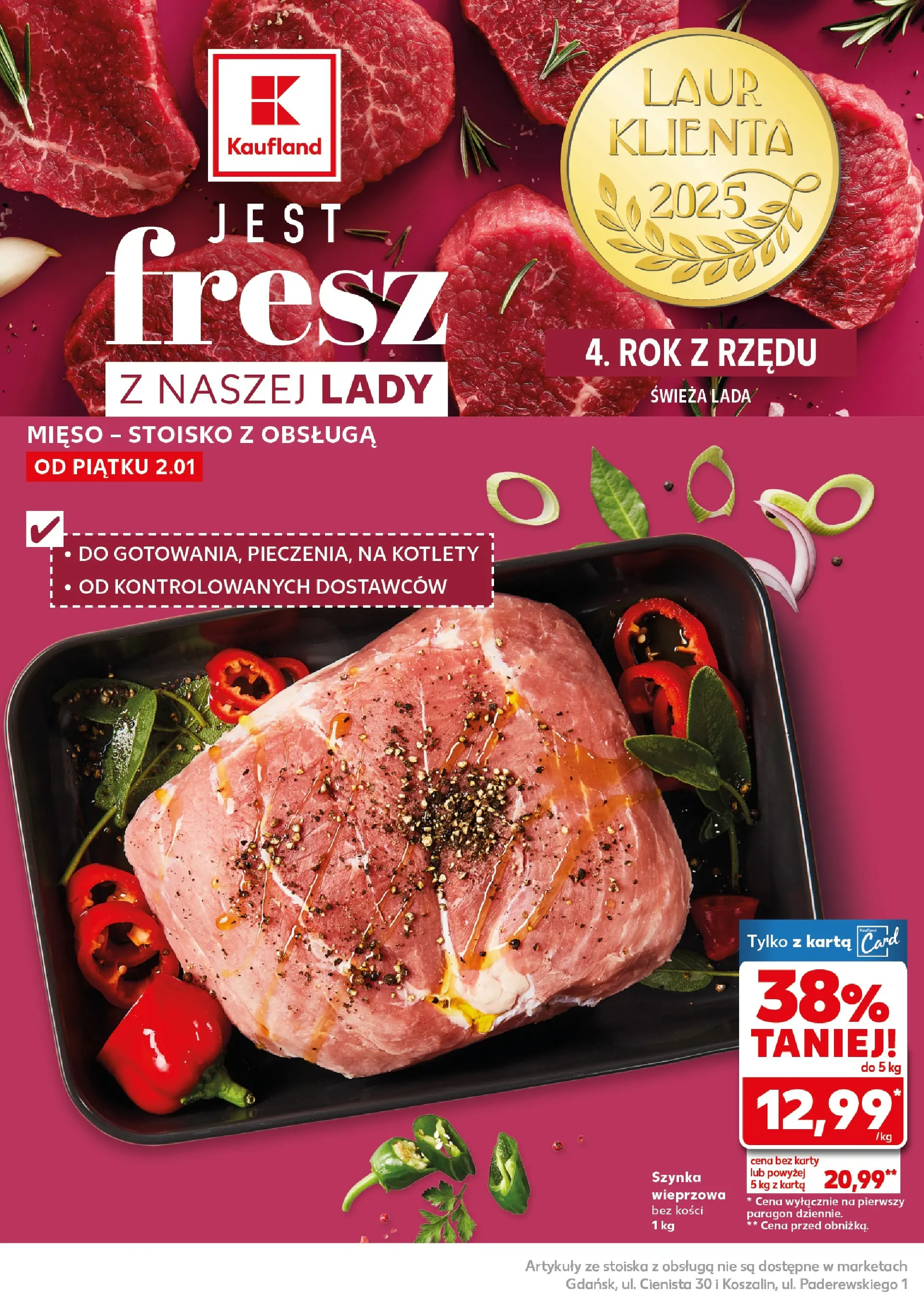 Kaufland - Kaufland Super Weekend ważne do 03.01 od 01.01.2026 - od jutra PDF | Strona: 12 | Produkty: Karta, Mięso, Szynka, Kotlety