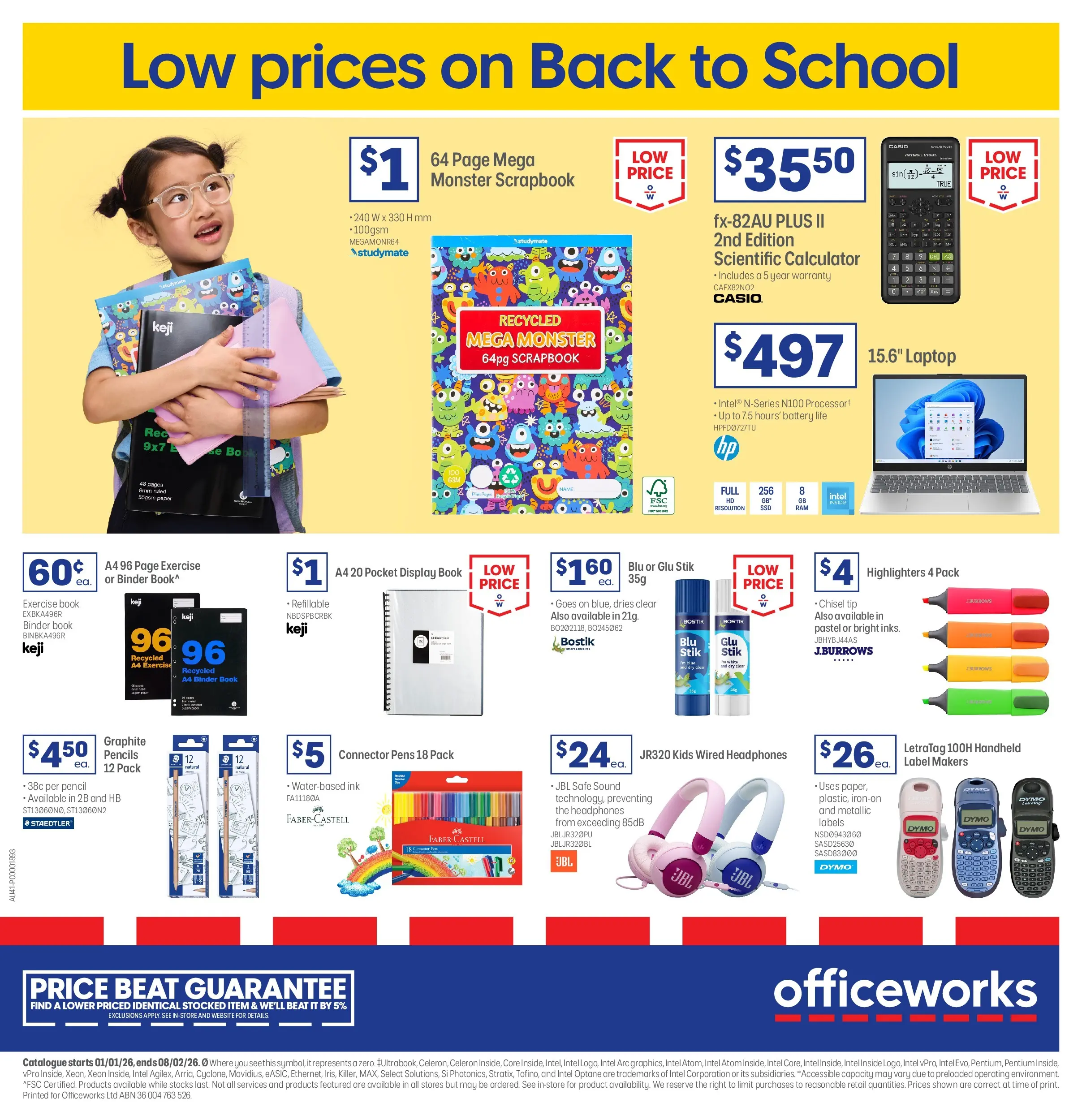 Officeworks - Back to School - 31/12/2025 > weekly / monthly specials | Page: 1 | Products: Battery, Connector, Laptop, Calculator