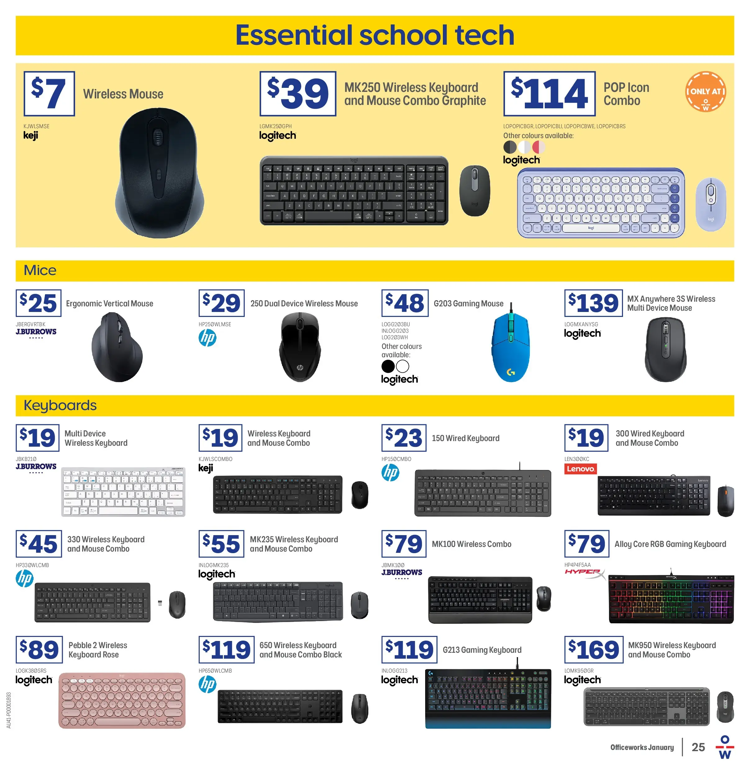 Officeworks - Back to School - 31/12/2025 > weekly / monthly specials | Page: 25 | Products: Ergonomic, Device, Mouse, Keyboard