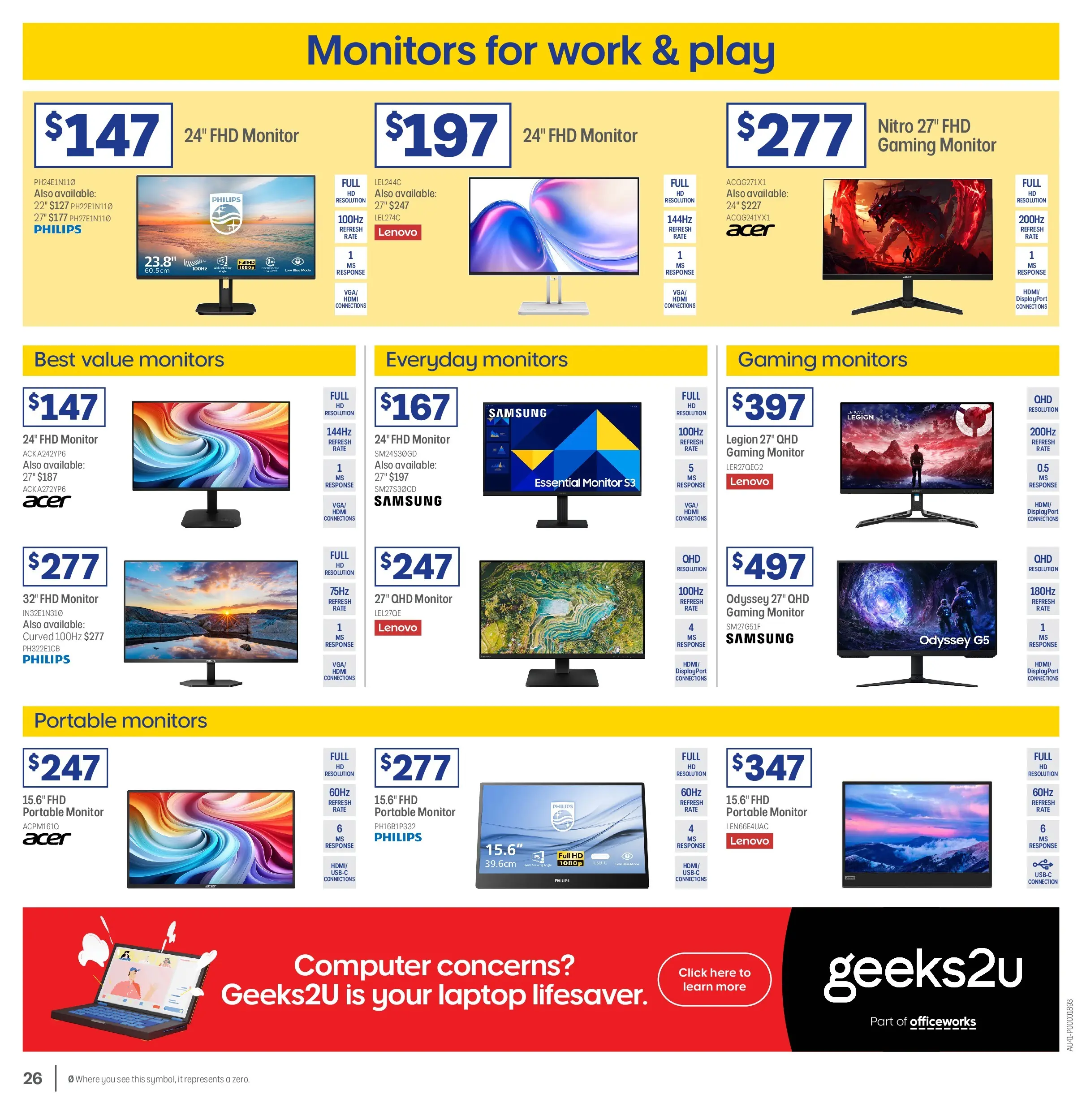 Officeworks - Back to School - 31/12/2025 > weekly / monthly specials | Page: 26 | Products: Monitor, Computer, Laptop, Portable