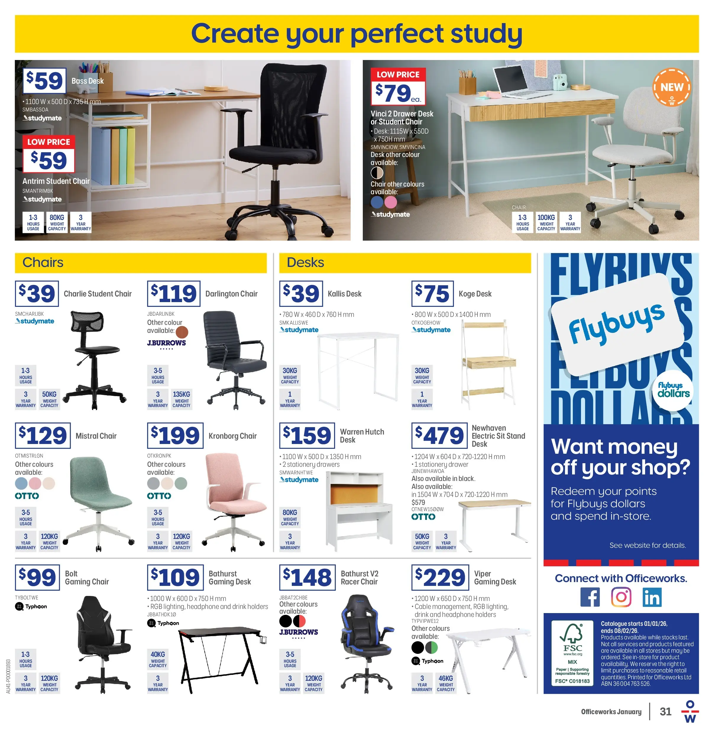 Officeworks - Back to School - 31/12/2025 > weekly / monthly specials | Page: 31 | Products: Desk, Drawer, Cable, Weight