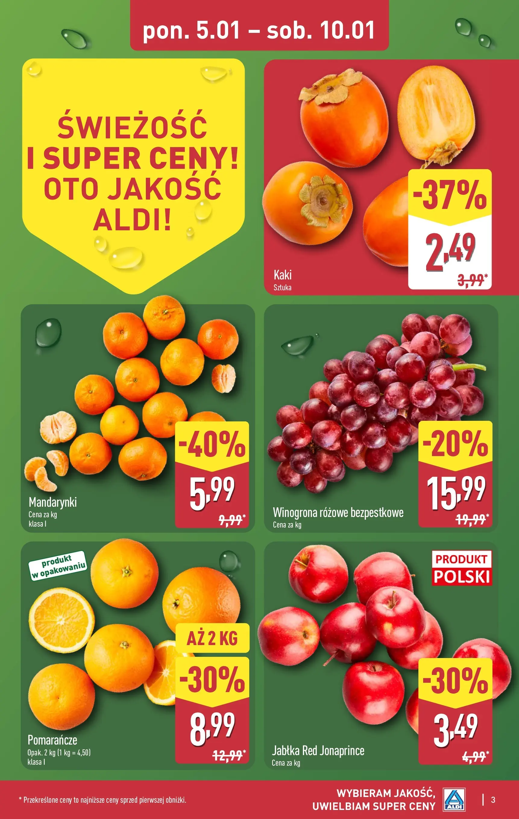 Aldi Gazetka od 05.01.2026 - Ulotka PDF, promocje | Strona: 3 | Produkty: Winogrona, Jabłka, Pomarańcze, Mandarynki