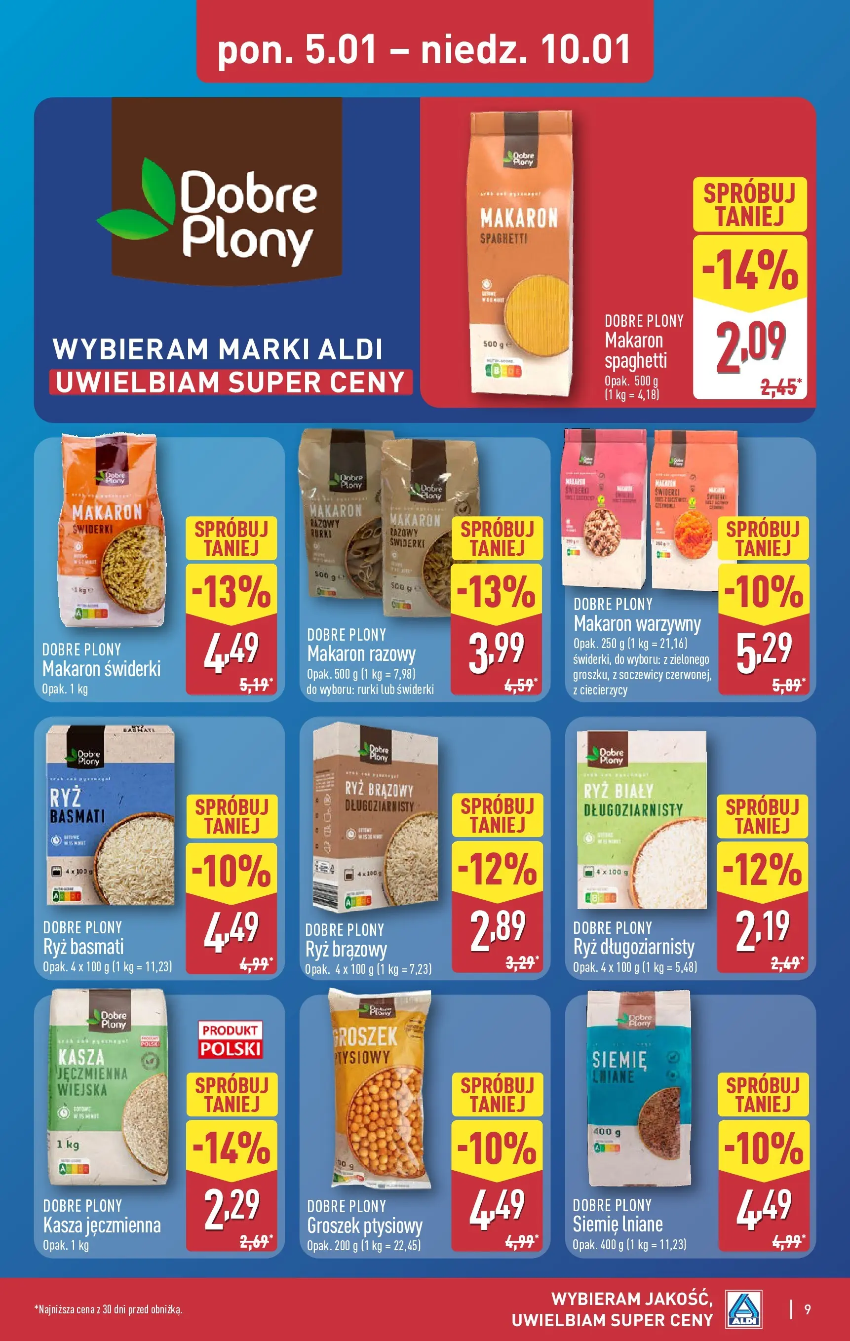 Aldi Gazetka od 05.01.2026 - Ulotka PDF, promocje | Strona: 9 | Produkty: Groszek, Kasza, Kasza jęczmienna, Makaron warzywny