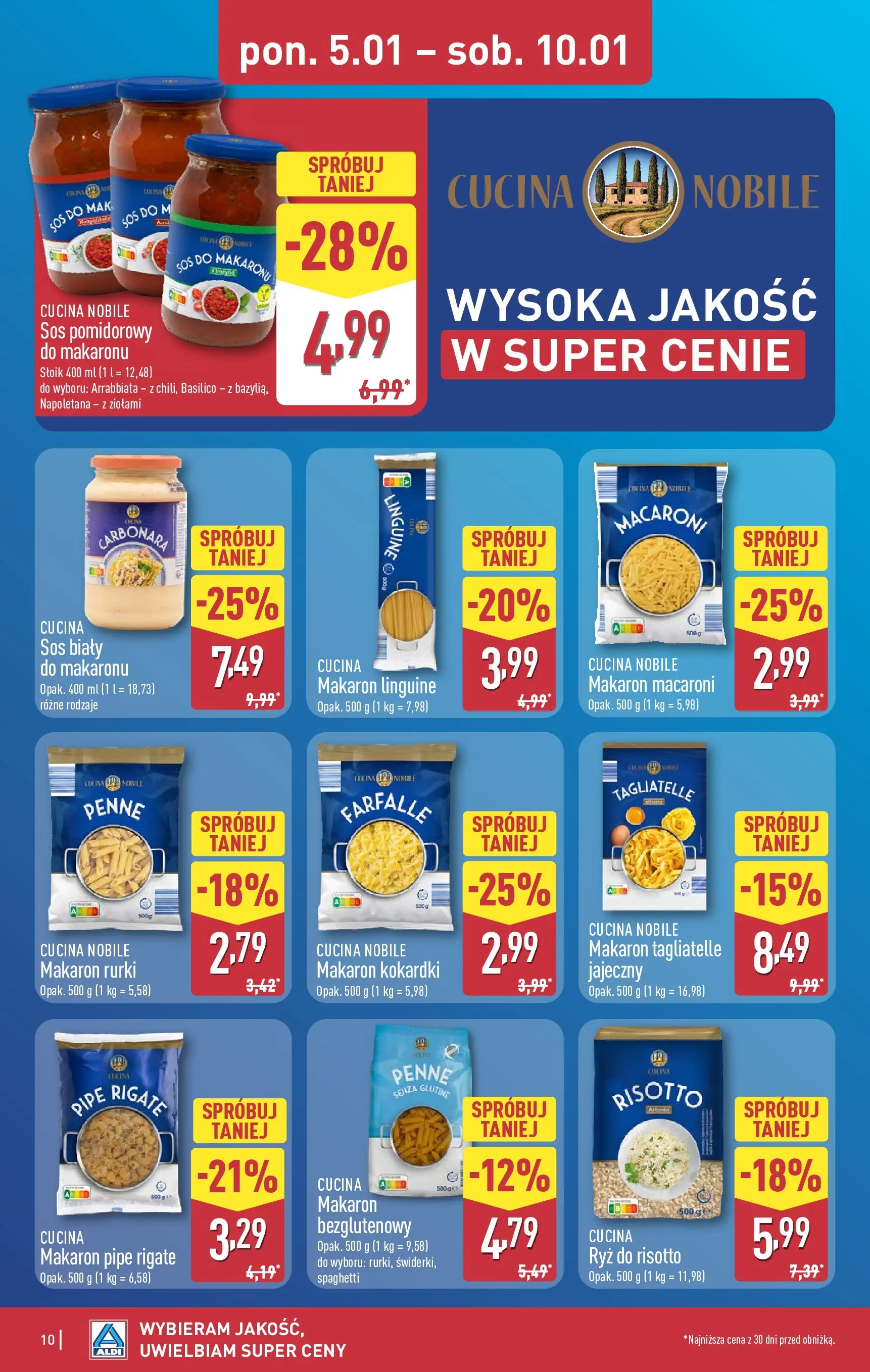 Aldi Gazetka od 05.01.2026 - Ulotka PDF, promocje | Strona: 10 | Produkty: Makaron tagliatelle, Penne, Ryż do risotto, Sos do makaronu