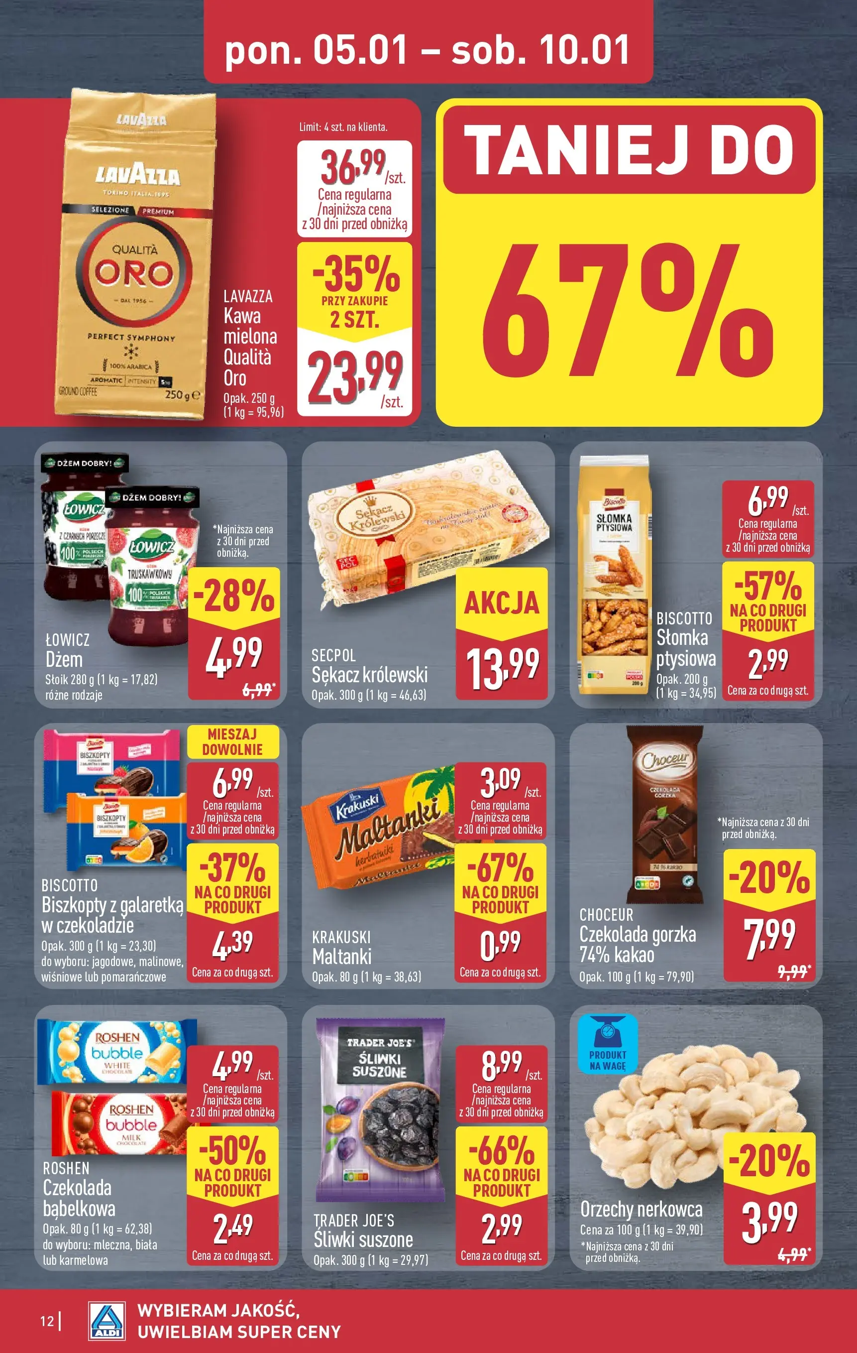 Aldi Gazetka od 05.01.2026 - Ulotka PDF, promocje | Strona: 12 | Produkty: Czekolada gorzka, Lavazza, Kawa, Orzechy