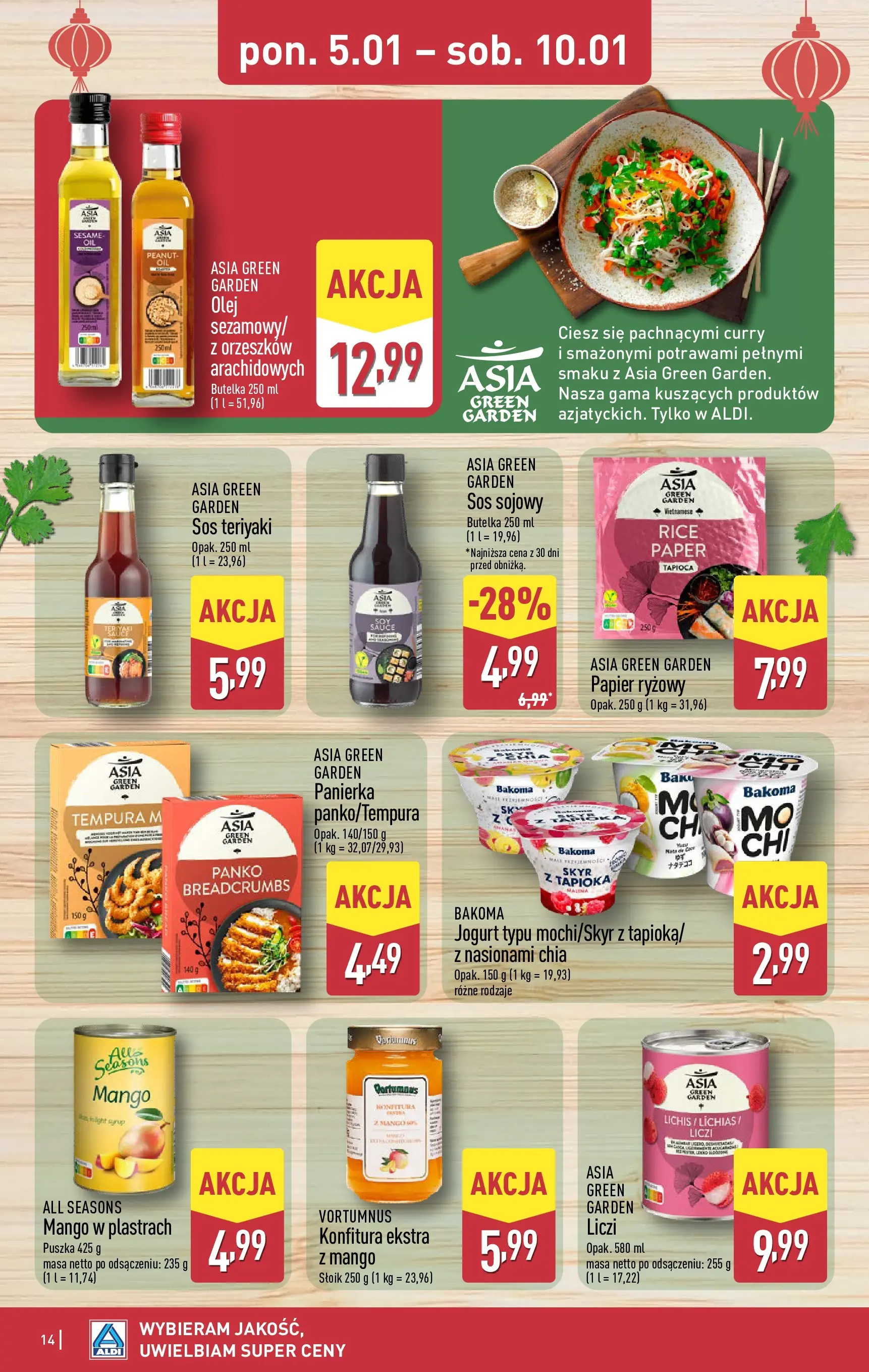 Aldi Gazetka od 05.01.2026 - Ulotka PDF, promocje | Strona: 14 | Produkty: Mango, Papier ryżowy, Sos sojowy, Skyr