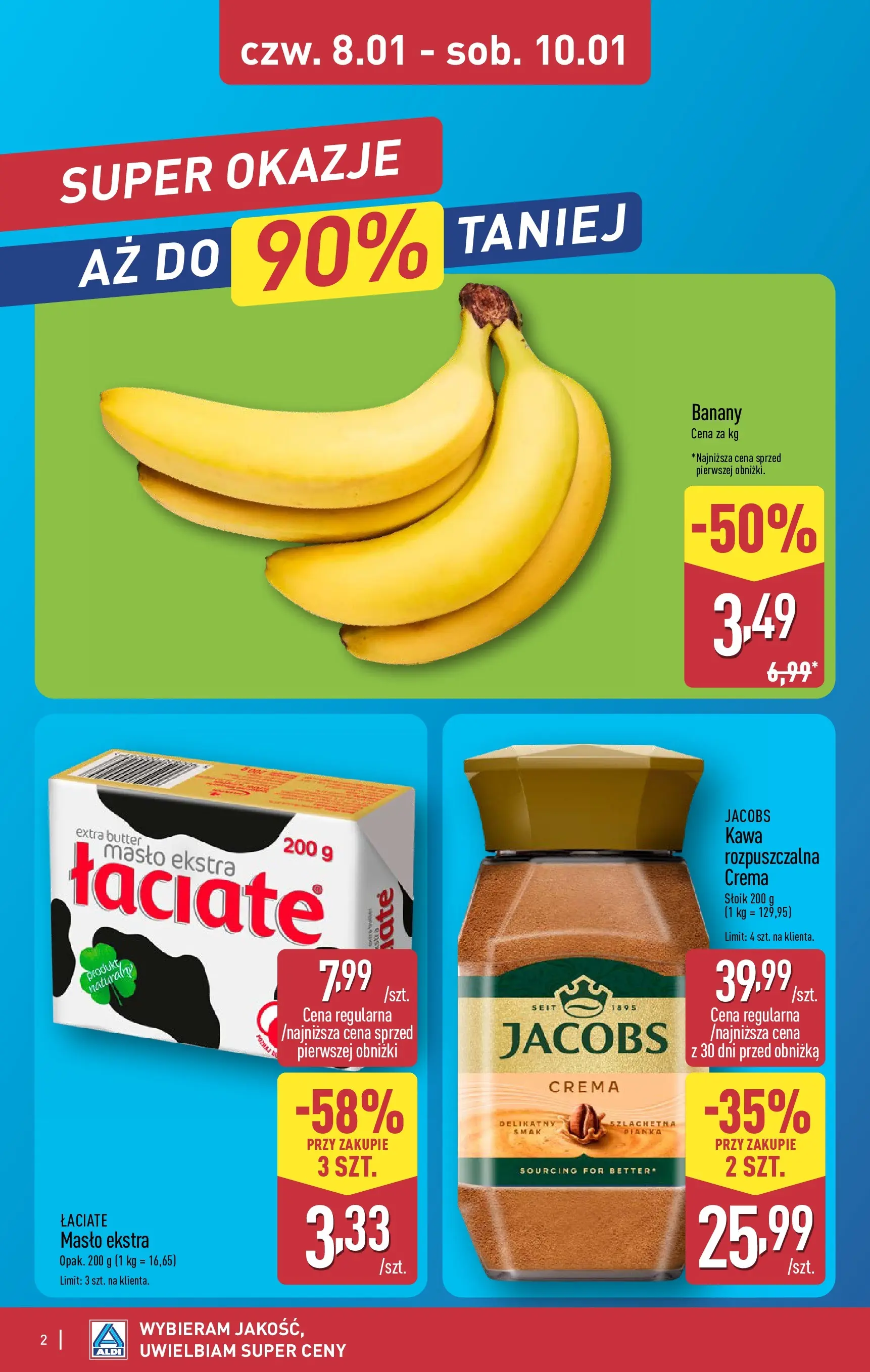 Aldi Gazetka - Okazje na weekend od 08.01.2026 - Ulotka PDF, promocje | Strona: 2 | Produkty: Kawa rozpuszczalna, Masło, Kawa, Banany