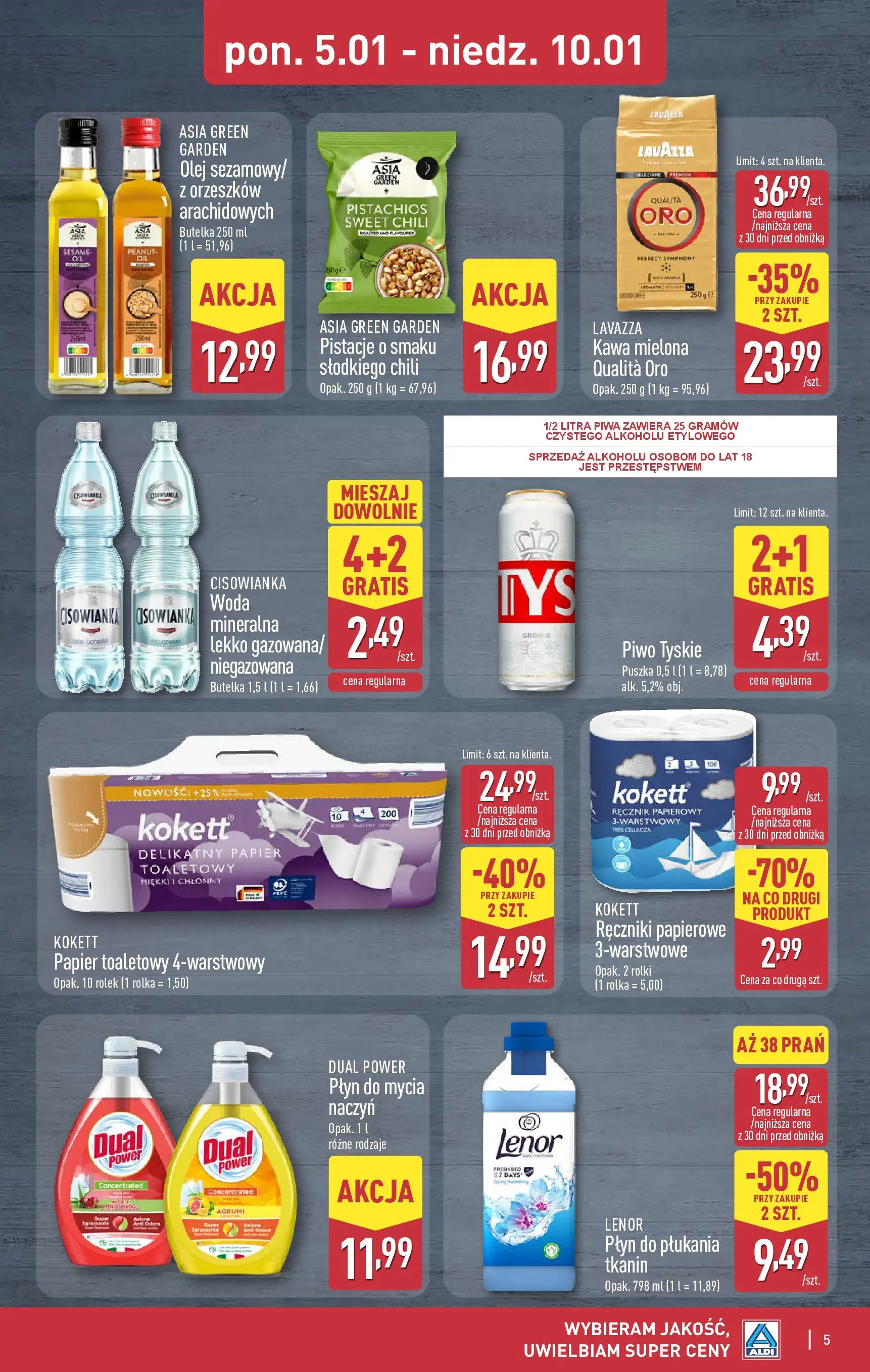 Aldi Gazetka - Okazje na weekend od 08.01.2026 - Ulotka PDF, promocje | Strona: 5 | Produkty: Papier toaletowy, Tyskie, Piwo, Ręcznik papierowy