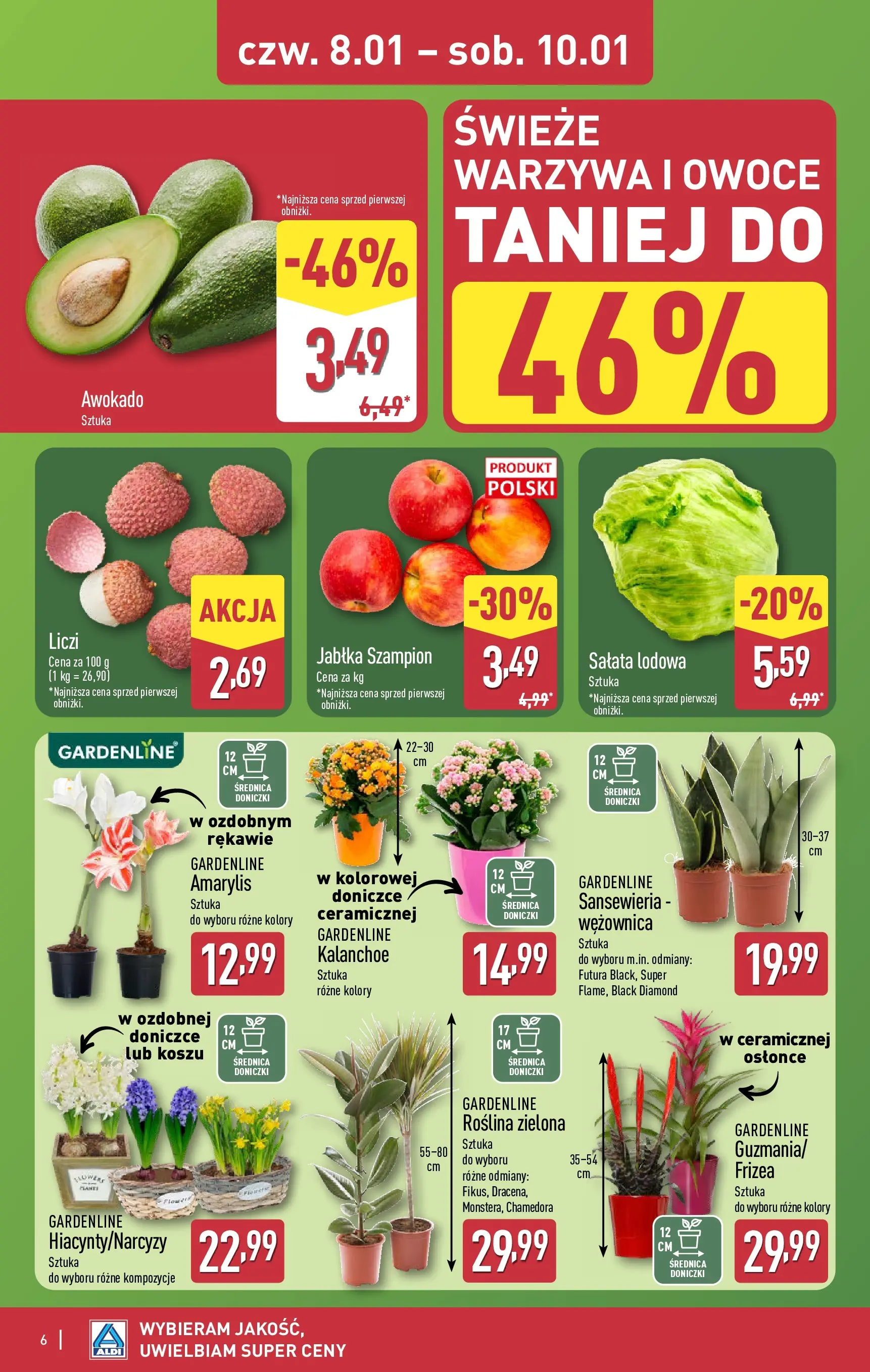 Aldi Gazetka - Okazje na weekend od 08.01.2026 - Ulotka PDF, promocje | Strona: 6 | Produkty: Amarylis, Kalanchoe, Jabłka, Warzywa
