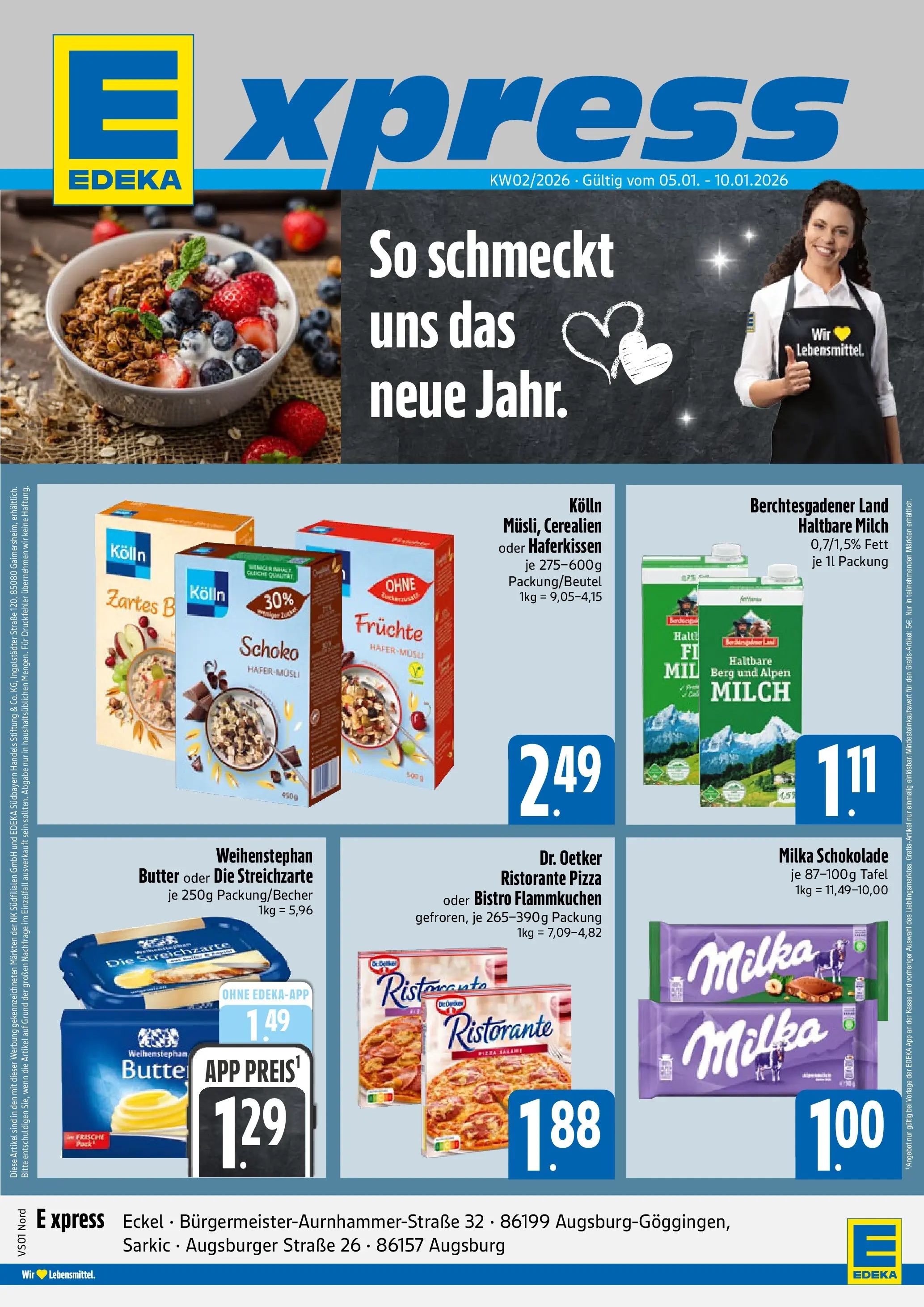 Entdecke - E xpress: Wochenangebote (ab 04.01.2026) zum Blättern | Seite: 1 | Produkte: Kolln, Milch, Butter, Schokolade