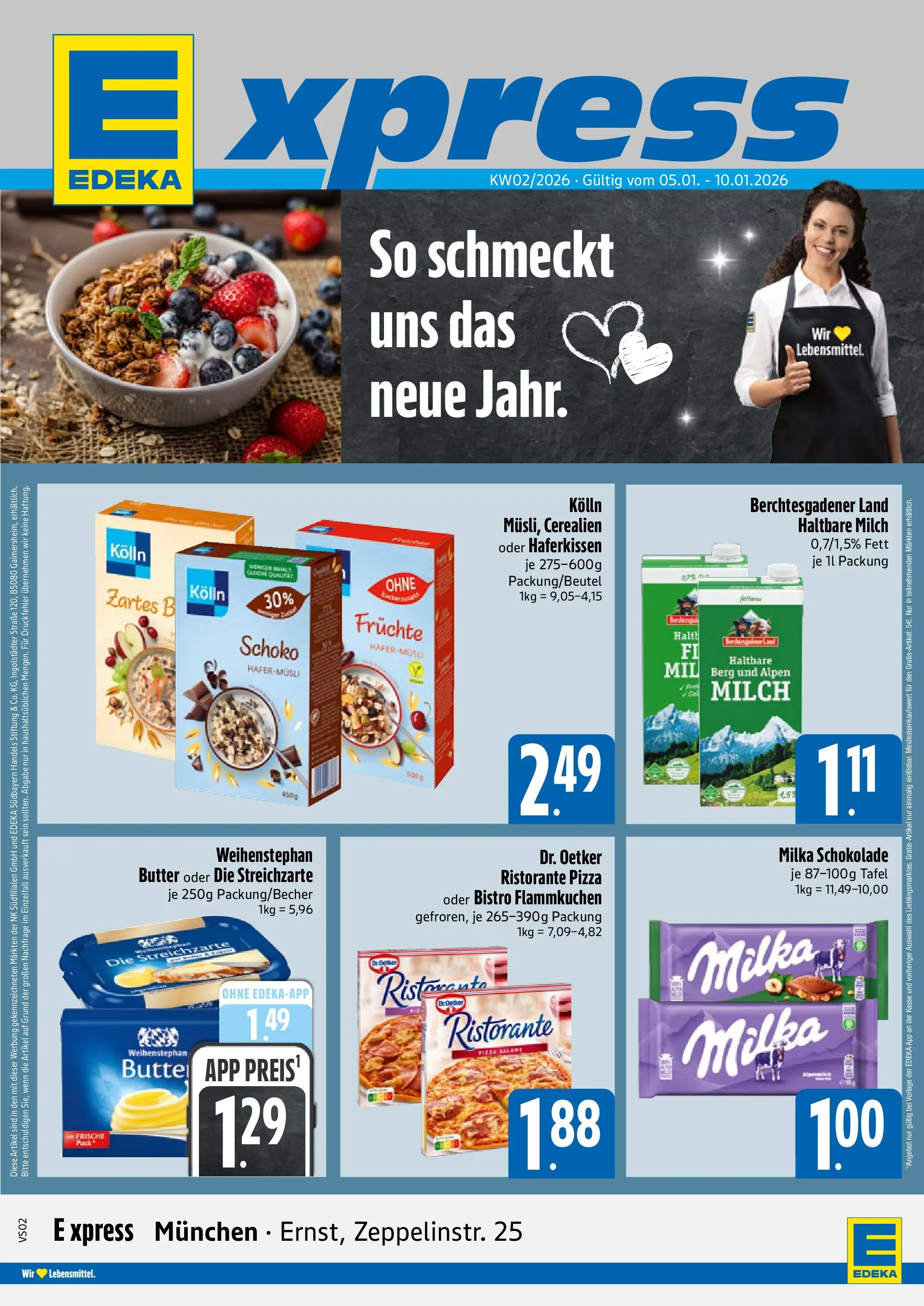 Entdecke - E xpress: Wochenangebote (ab 04.01.2026) zum Blättern | Seite: 1 | Produkte: Milch, Butter, Milka schokolade, Haltbare milch
