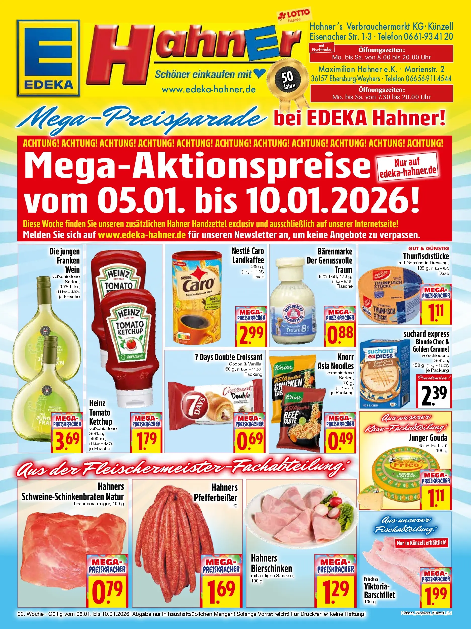 Entdecke - Edeka Hahner: Wochenangebote (ab 28.12.2025) zum Blättern | Seite: 1 | Produkte: Thunfisch, Wein, Ketchup, Telefon