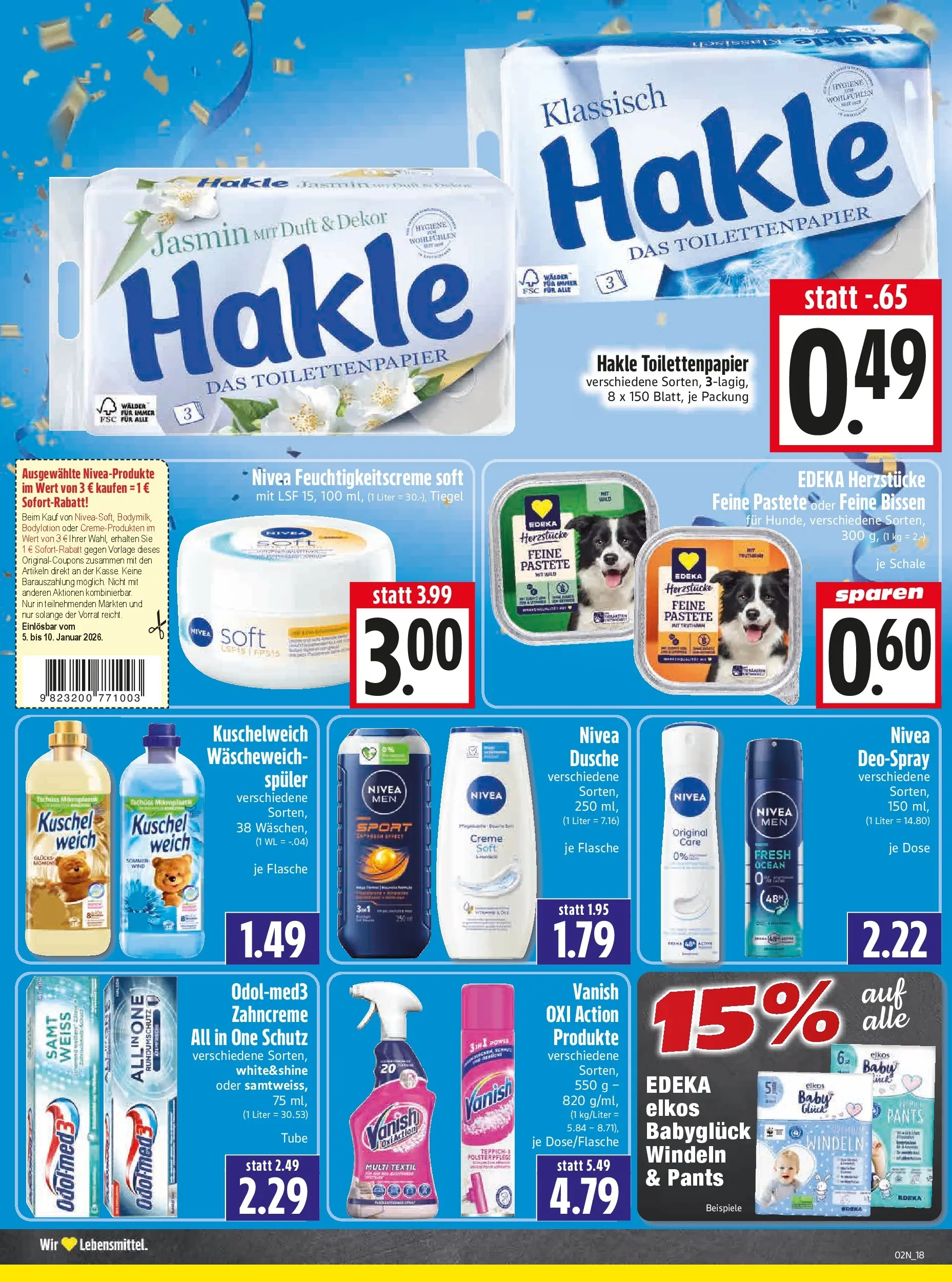 Entdecke - Edeka Hahner: Wochenangebote (ab 28.12.2025) zum Blättern | Seite: 19 | Produkte: Kuschelweich, Creme, Deospray, Toilettenpapier