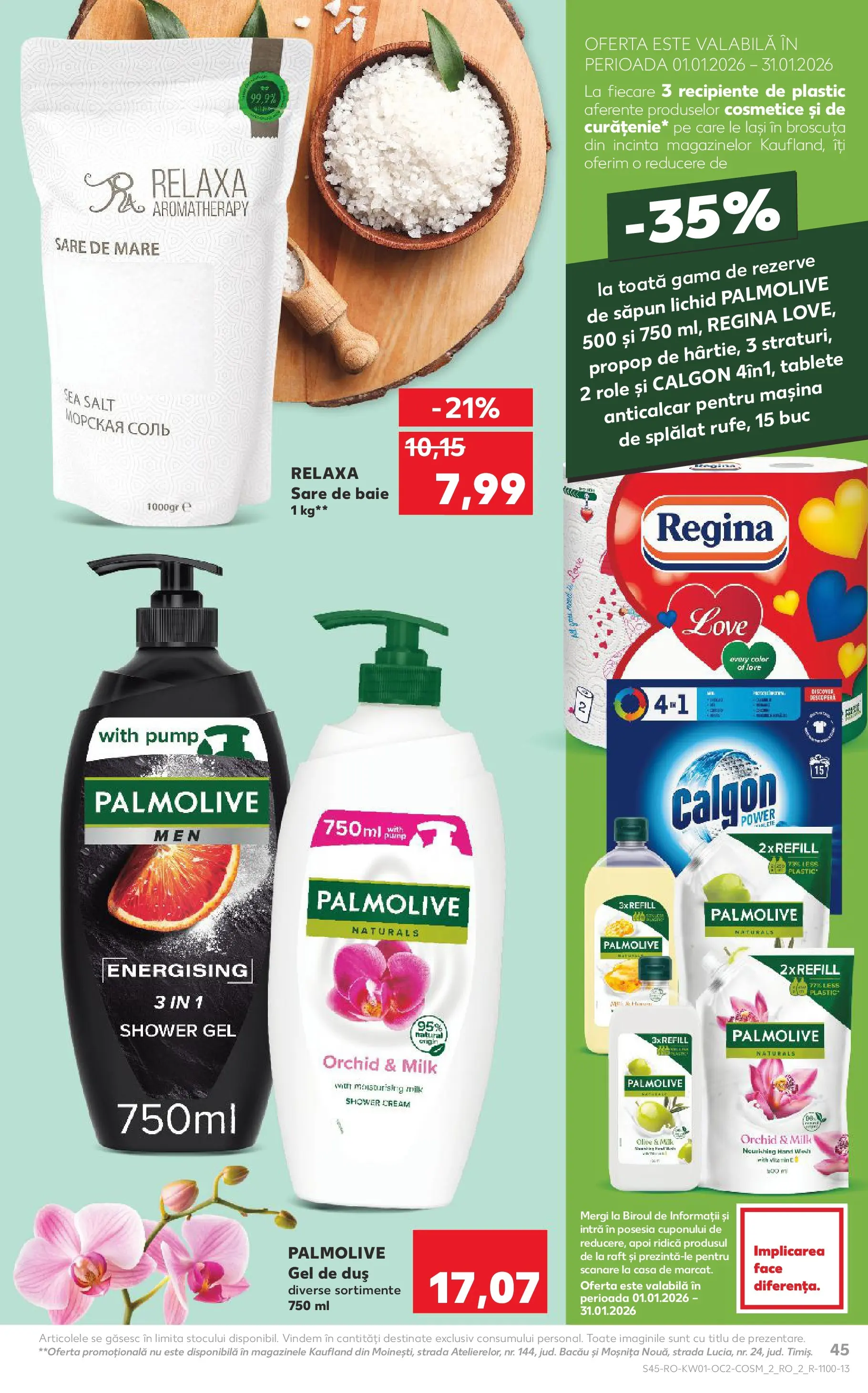 Catalog Kaufland - Ploiești 31.12.2025 - Revista si Oferta | Pagină: 45 | Produse: Sare de baie, Raft, Duș, Gel de duș