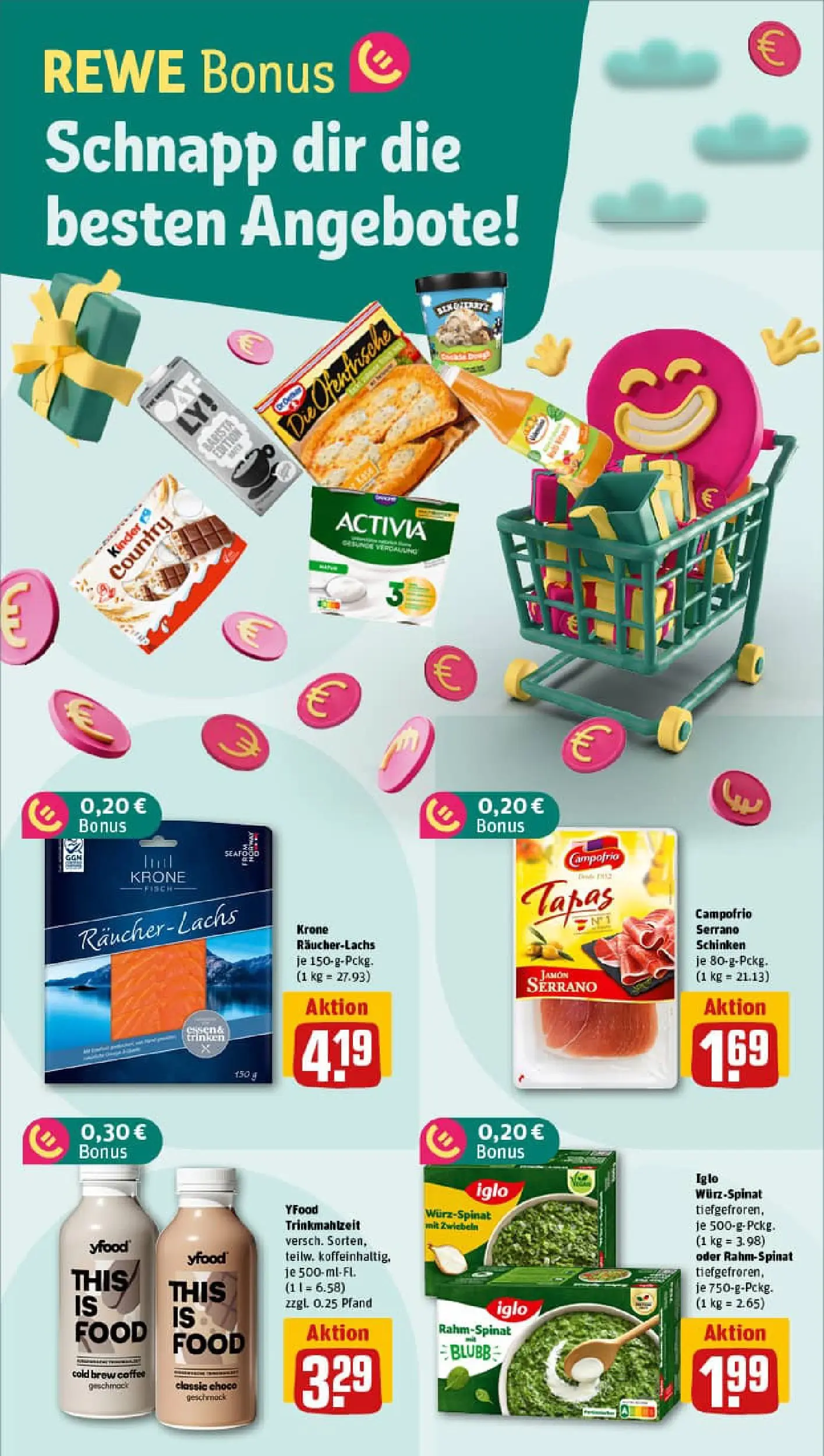 REWE Prospekt ab 04.01.2026 zum Blättern » Angebote | Seite: 4 | Produkte: Activia, Zwiebeln, Serrano schinken, Schinken
