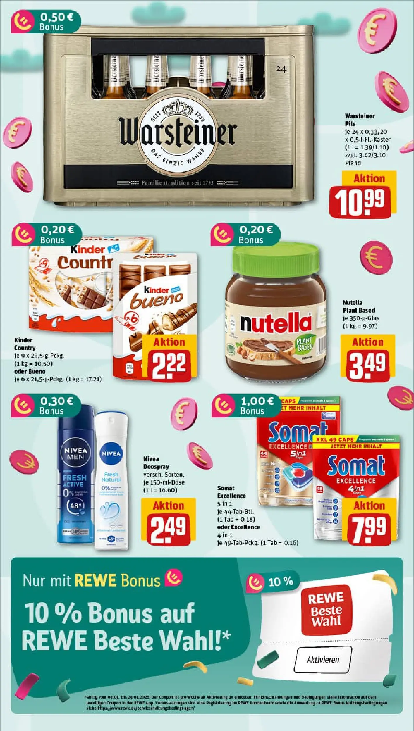 REWE Prospekt ab 04.01.2026 zum Blättern » Angebote | Seite: 5 | Produkte: Nutella, Warsteiner, Deospray, Kinder country