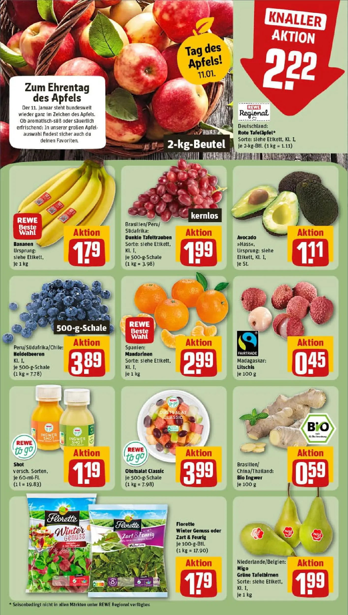 REWE Prospekt ab 04.01.2026 zum Blättern » Angebote | Seite: 6 | Produkte: Äpfel, Bananen, Mandarinen, Heidelbeeren