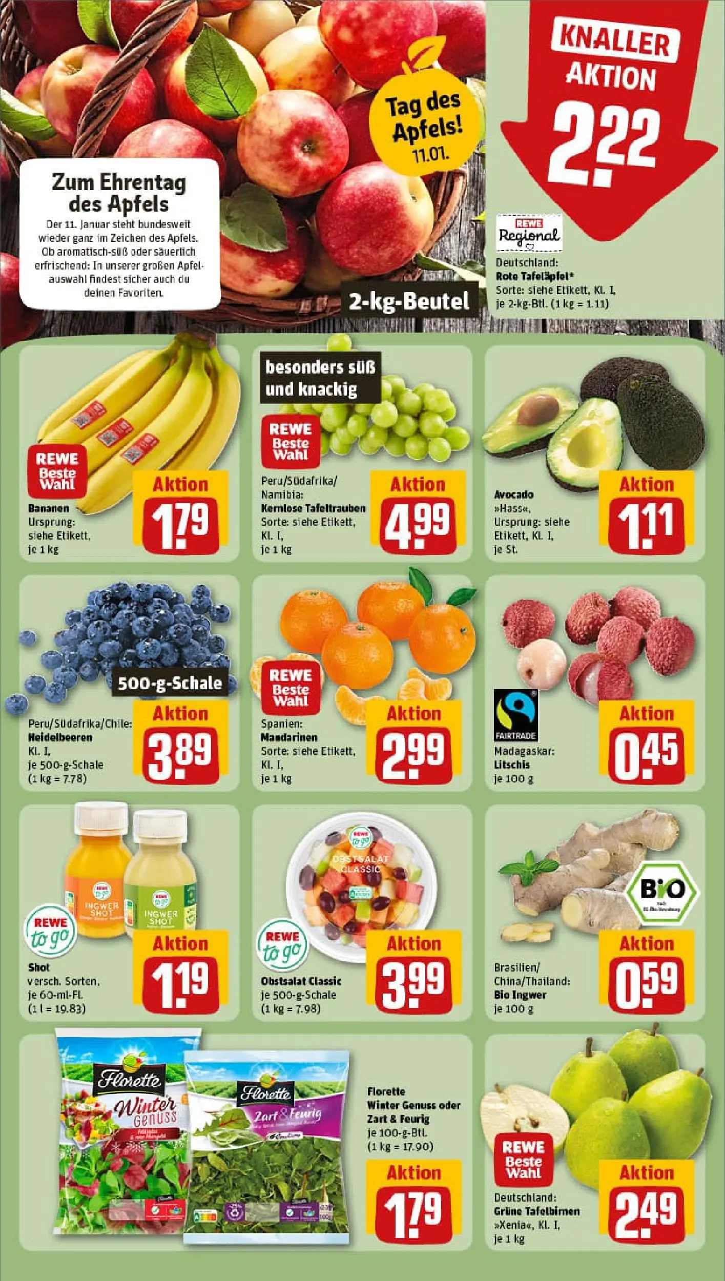 REWE Prospekt ab 05.01.2026 zum Blättern » Angebote | Seite: 6 | Produkte: Äpfel, Bananen, Mandarinen, Heidelbeeren