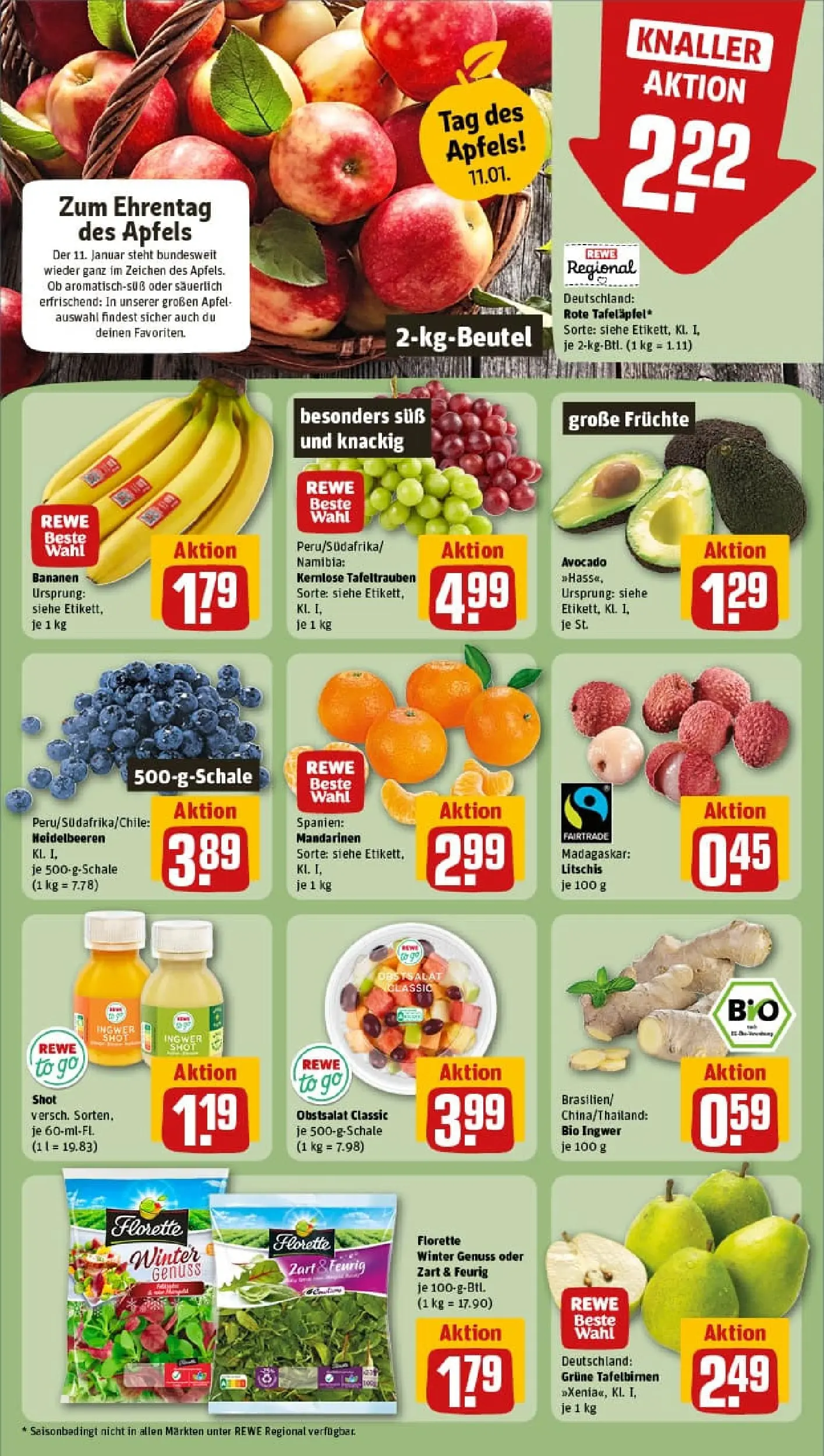 REWE Prospekt ab 04.01.2026 zum Blättern » Angebote | Seite: 6 | Produkte: Äpfel, Bananen, Mandarinen, Heidelbeeren