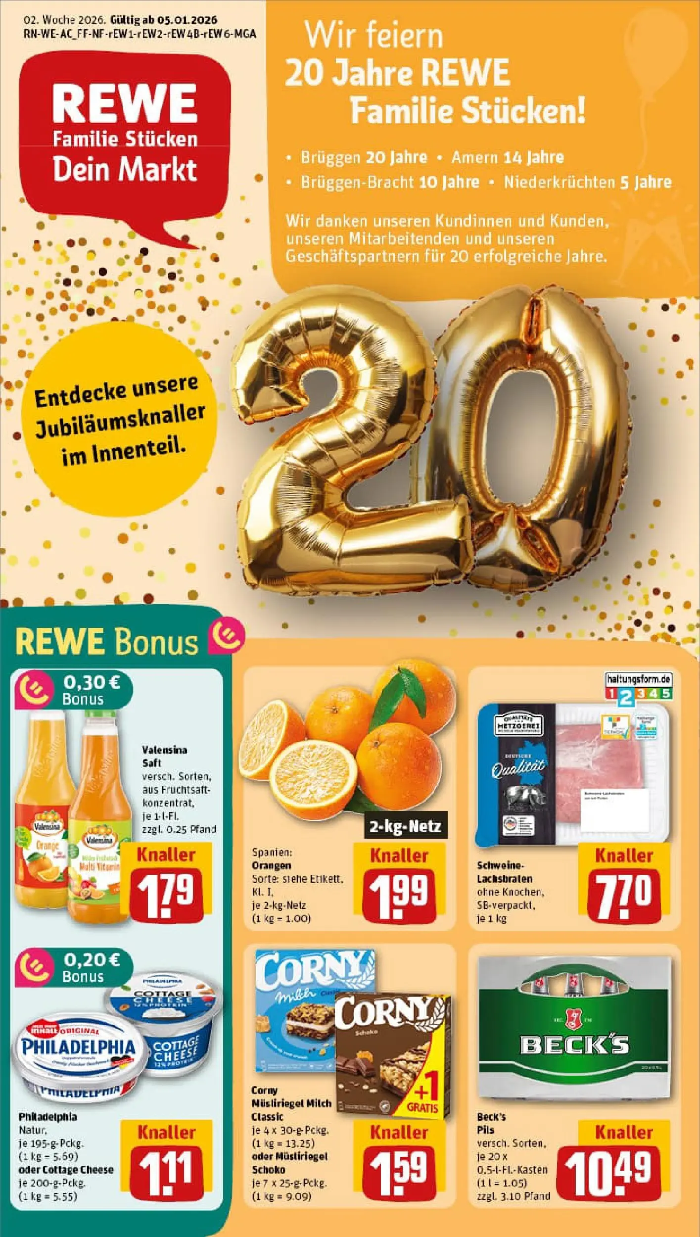 REWE Prospekt ab 04.01.2026 zum Blättern » Angebote | Seite: 1 | Produkte: Milch, Pils, Orangen, Saft