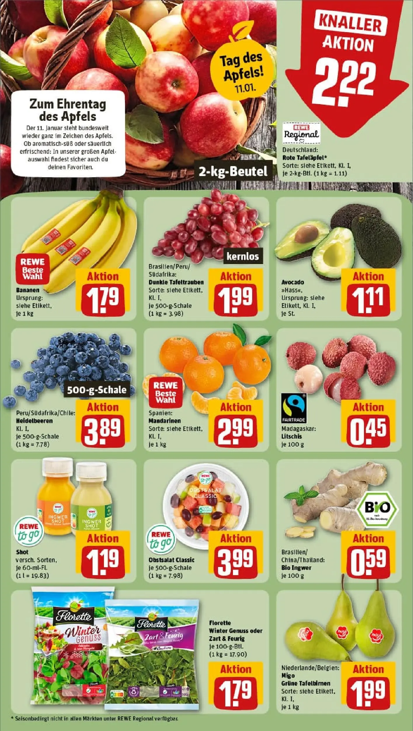 REWE Prospekt ab 04.01.2026 zum Blättern » Angebote | Seite: 6 | Produkte: Bananen, Mandarinen, Heidelbeeren, Avocado