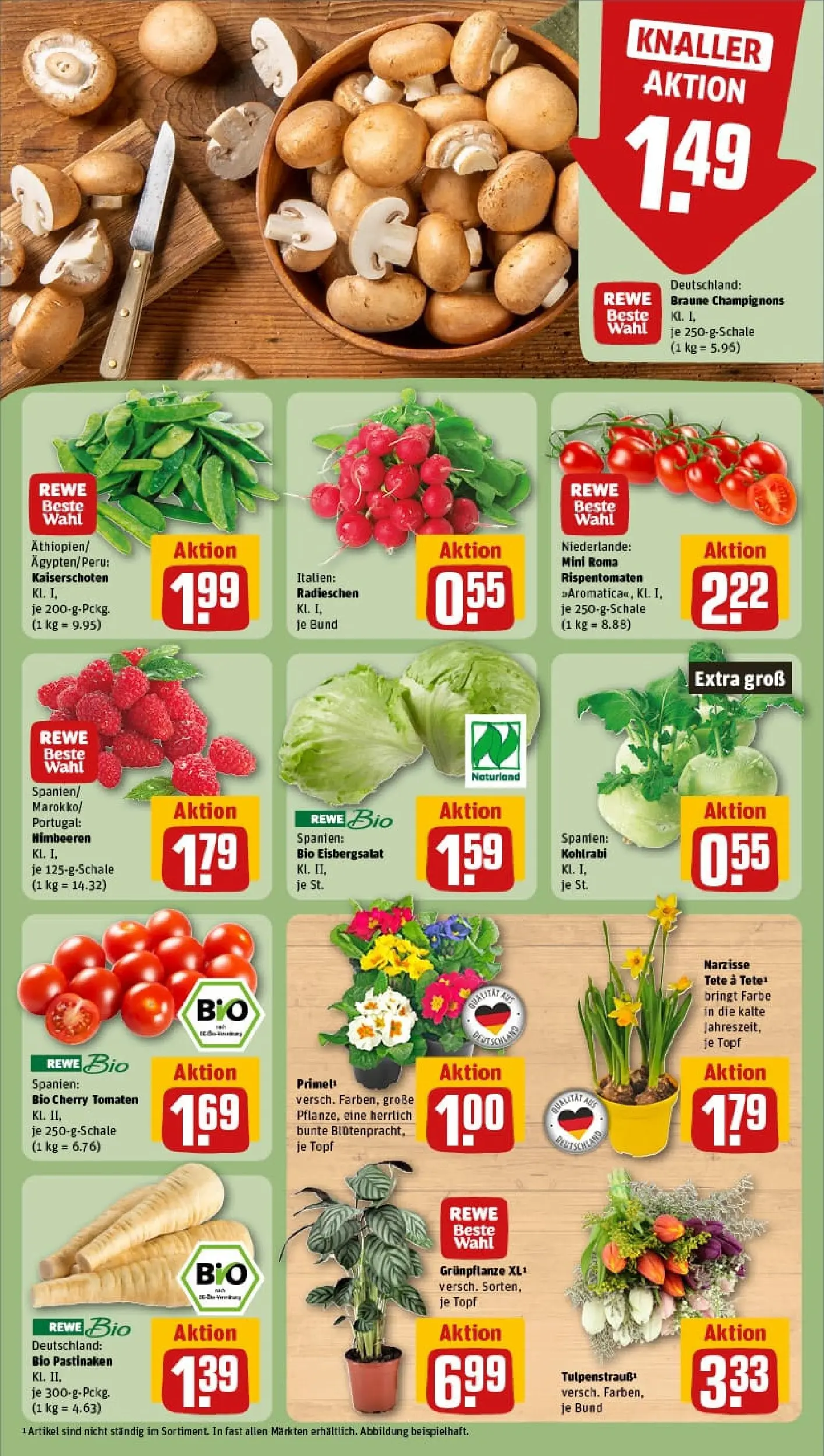REWE Prospekt ab 04.01.2026 zum Blättern » Angebote | Seite: 7 | Produkte: Himbeeren, Kohlrabi, Eisbergsalat, Champignons