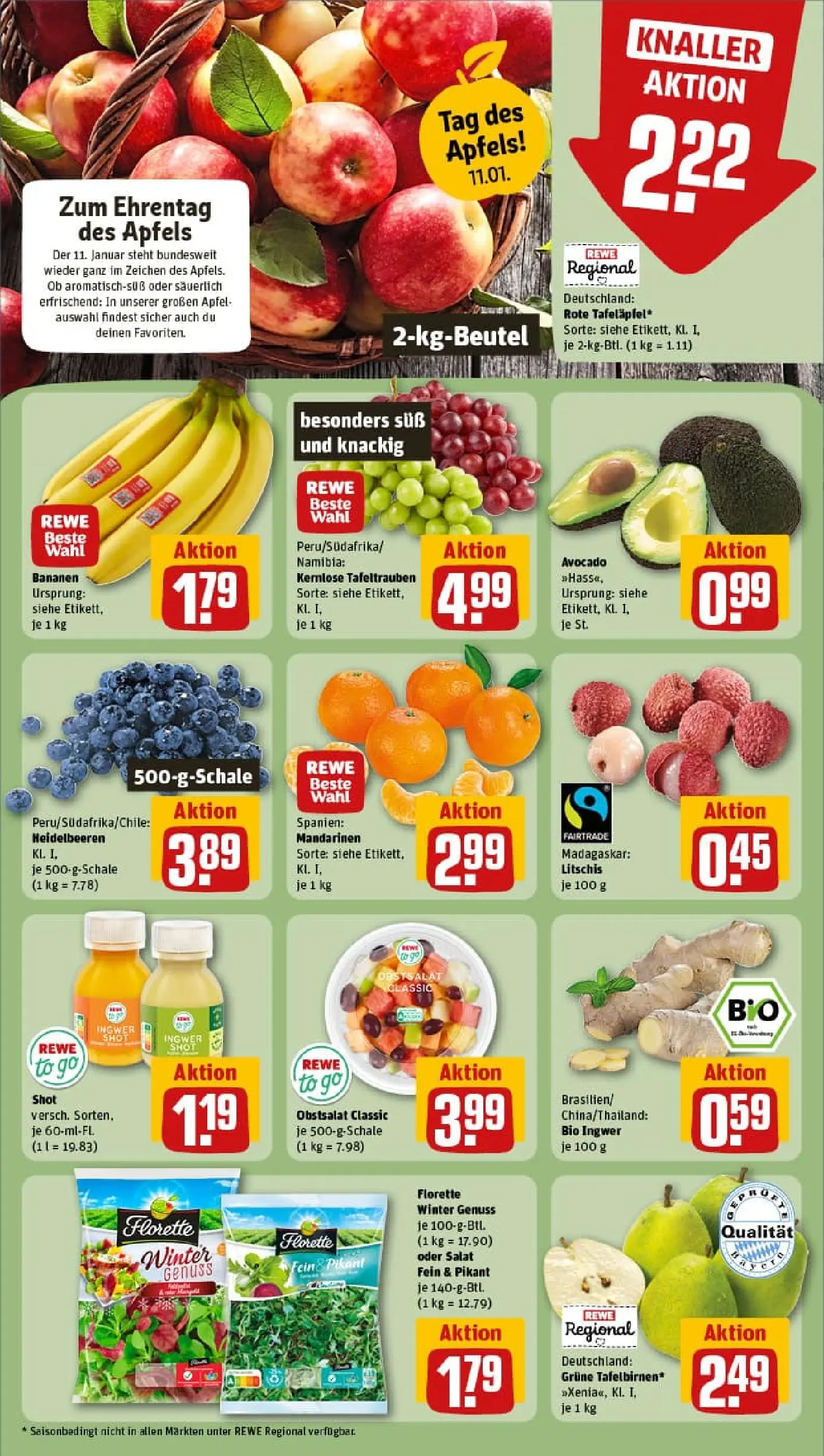 REWE Prospekt ab 04.01.2026 zum Blättern » Angebote | Seite: 6 | Produkte: Bananen, Mandarinen, Heidelbeeren, Salat
