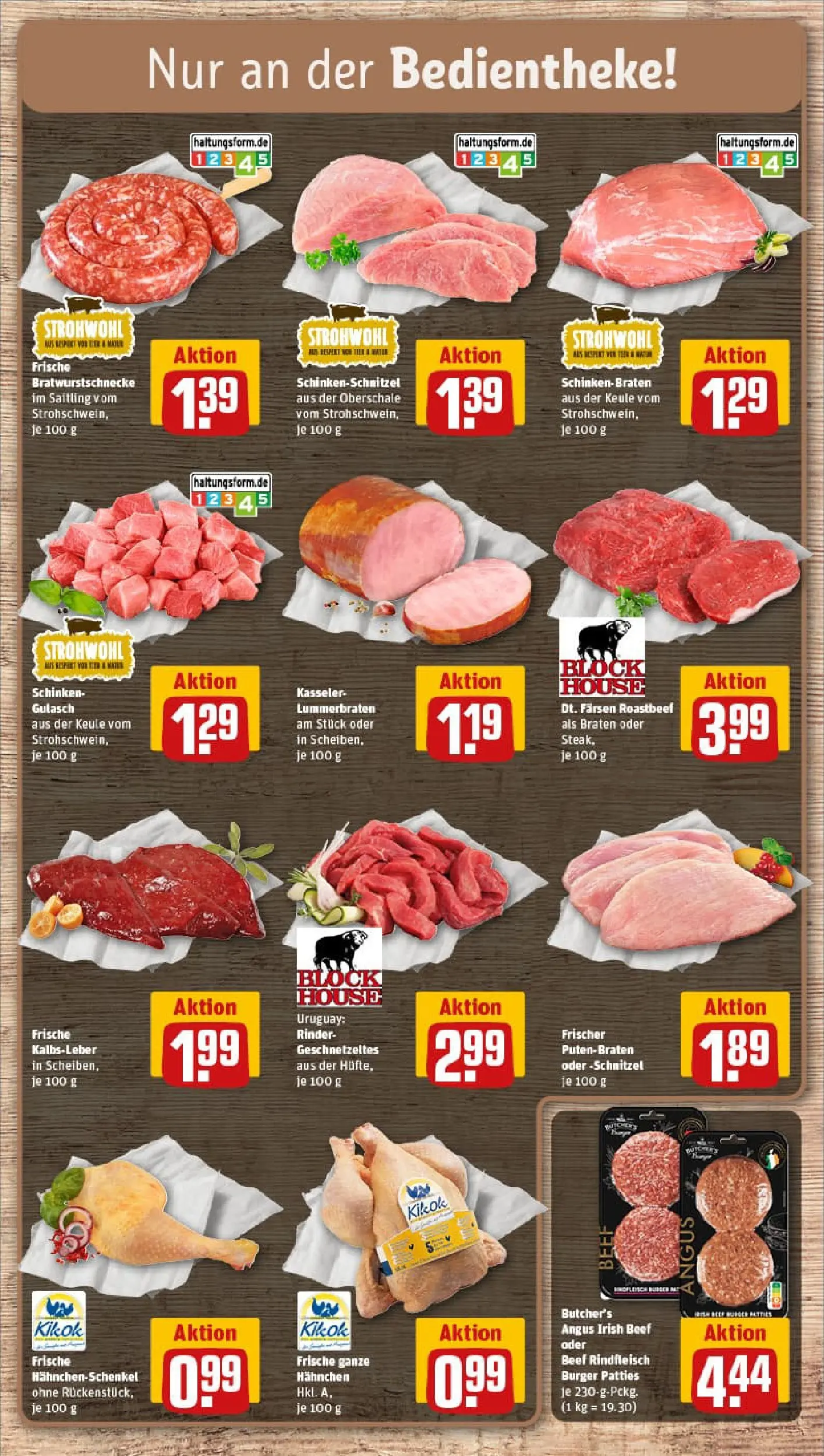 REWE Prospekt ab 04.01.2026 zum Blättern » Angebote | Seite: 8 | Produkte: Hahnchenschenkel, Gulasch, Schinken, Rindfleisch