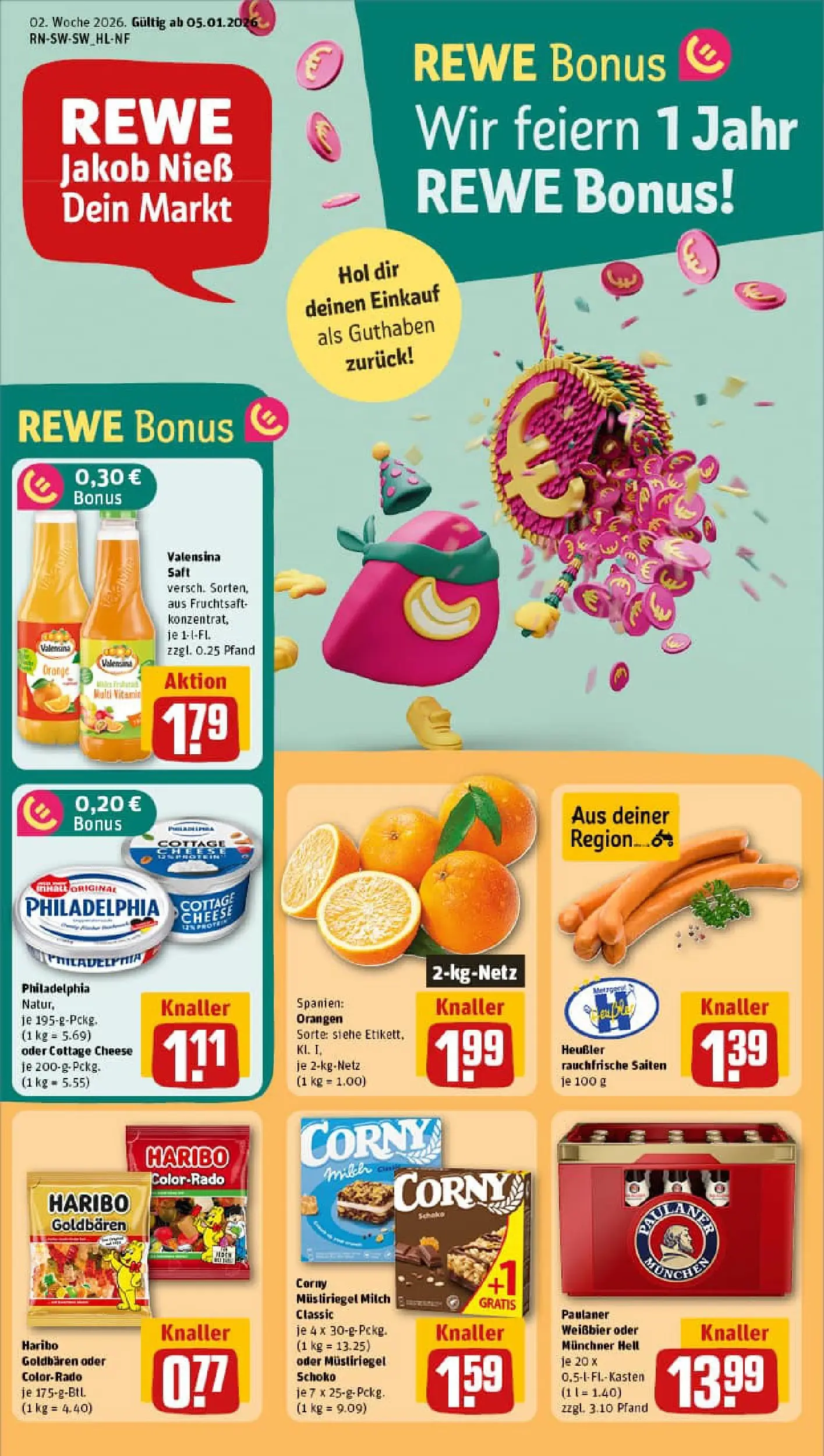 REWE Prospekt ab 04.01.2026 zum Blättern » Angebote | Seite: 1 | Produkte: Haribo, Milch, Weißbier, Valensina