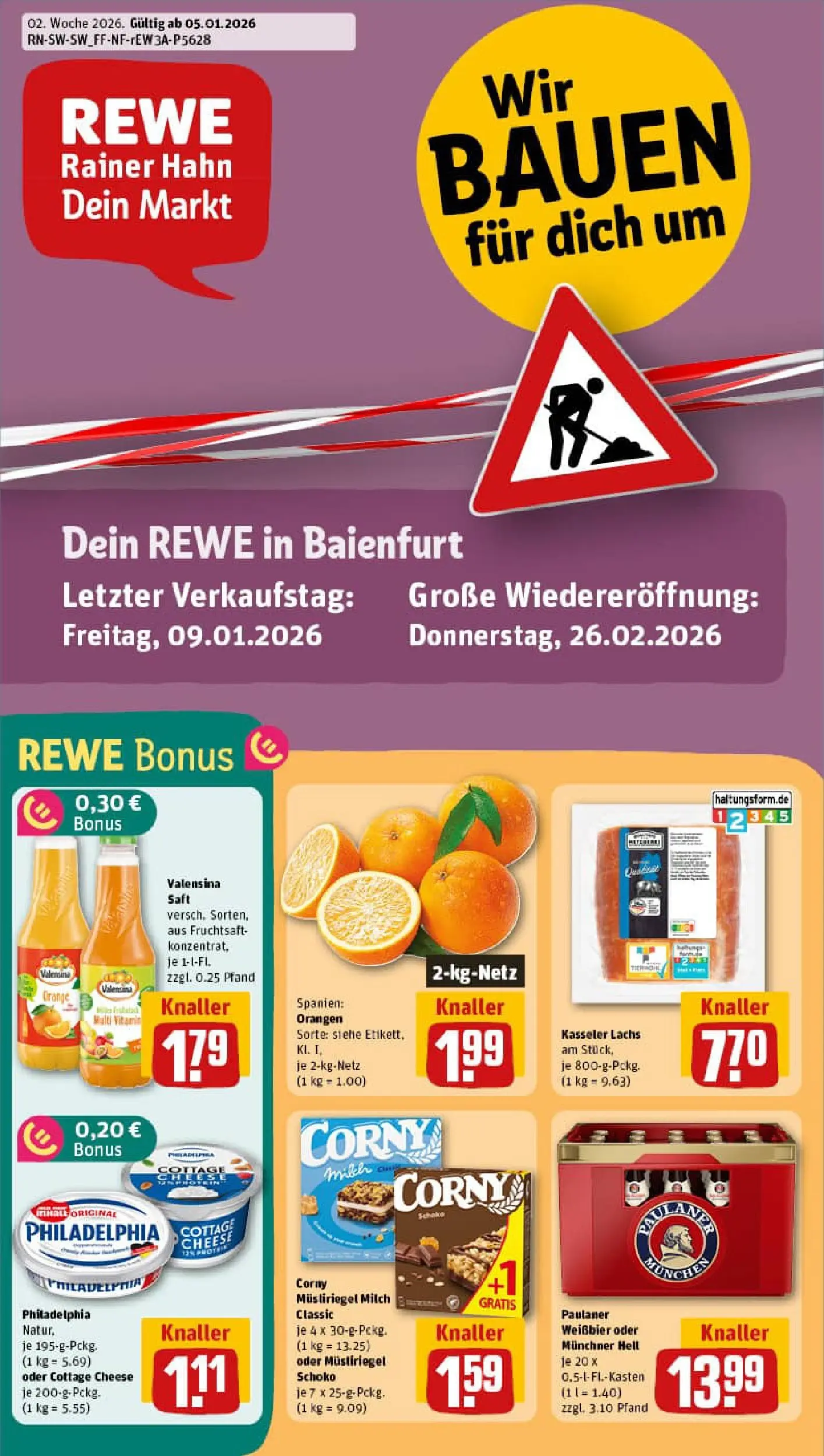 REWE Prospekt ab 04.01.2026 zum Blättern » Angebote | Seite: 1 | Produkte: Milch, Weißbier, Philadelphia, Paulaner