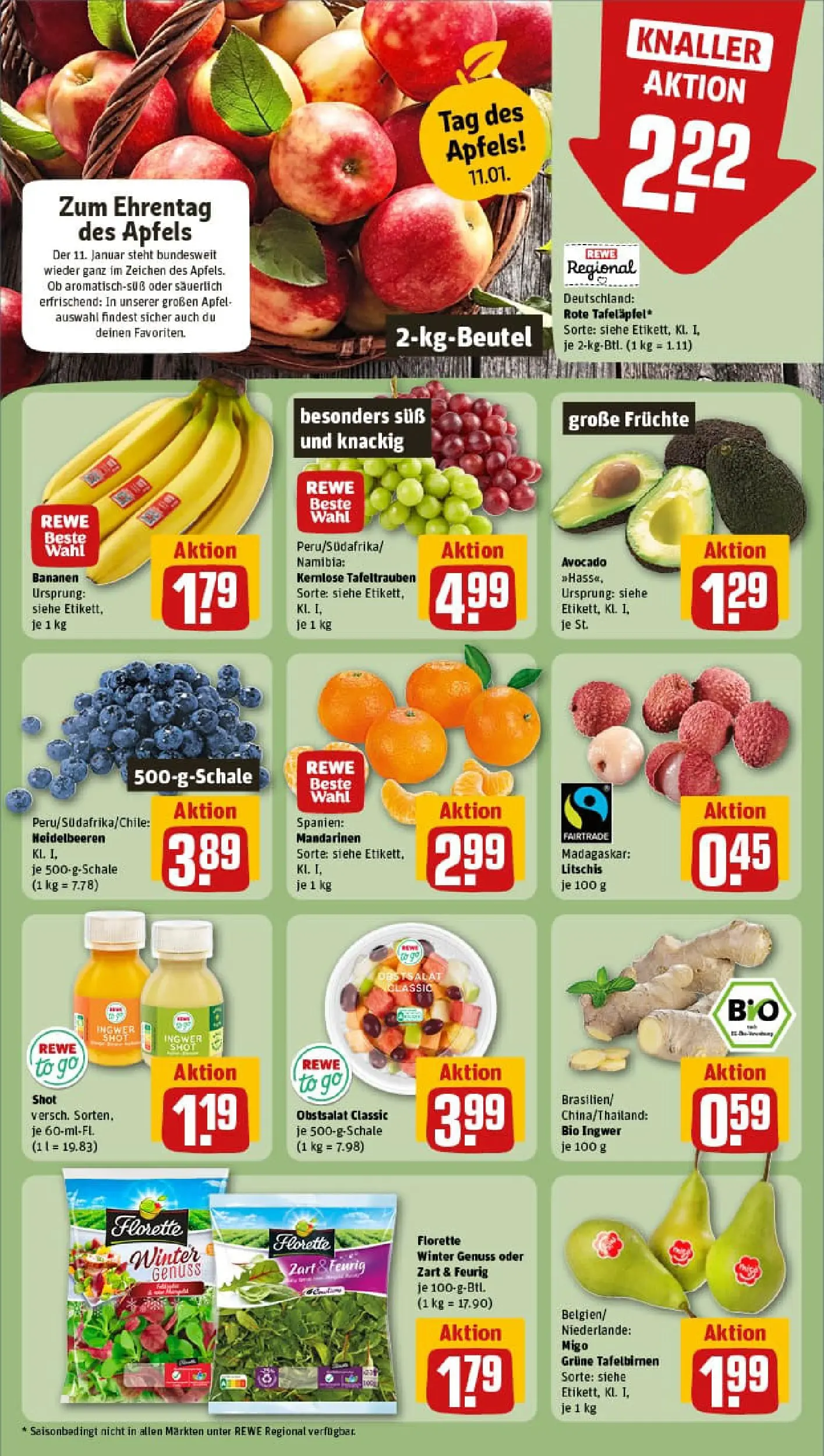 REWE Prospekt ab 04.01.2026 zum Blättern » Angebote | Seite: 8 | Produkte: Bananen, Mandarinen, Heidelbeeren, Avocado